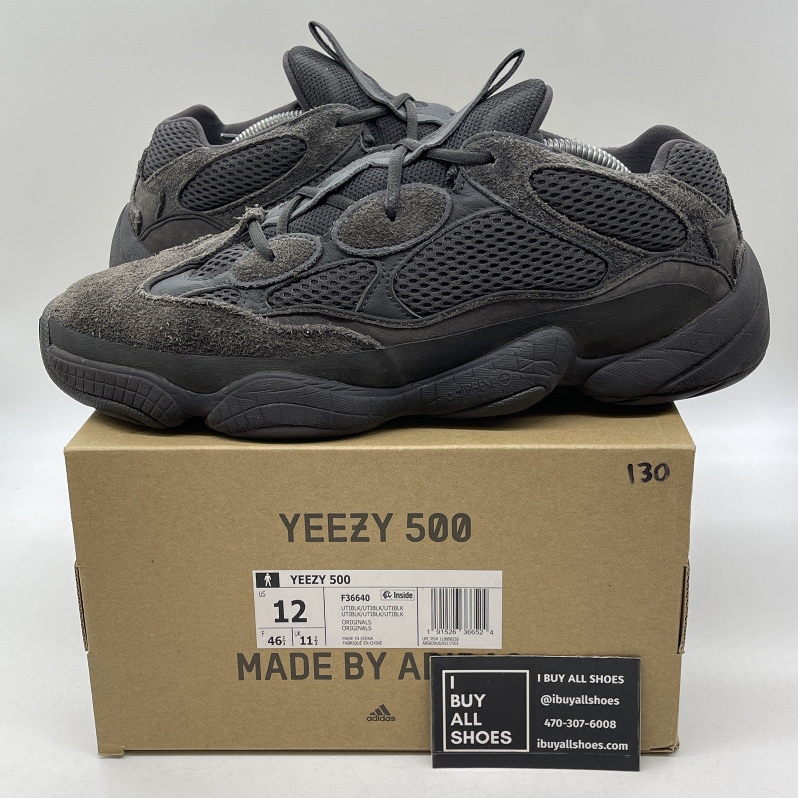 Size 12 - adidas Yeezy 500 Low Utility Black Suede Leather (F36640)