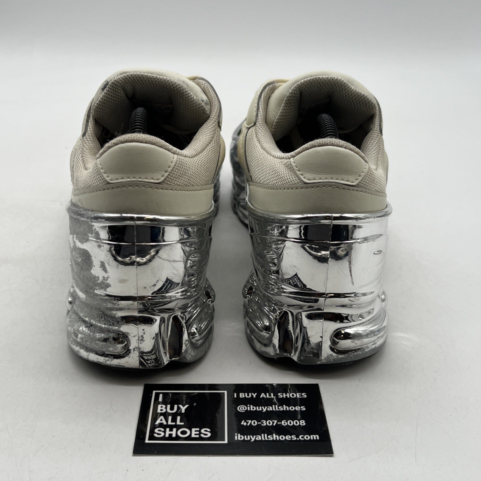 Size 9.5 - Adidas x Raf Simons Ozweego Sneaker Metallic Mirrored Silver Cream