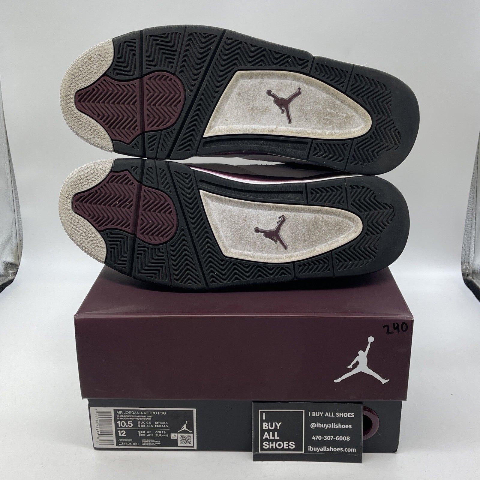Size 10.5 - Jordan 4 Retro x Paris Saint-Germain Bordeaux White (CZ5624-100)