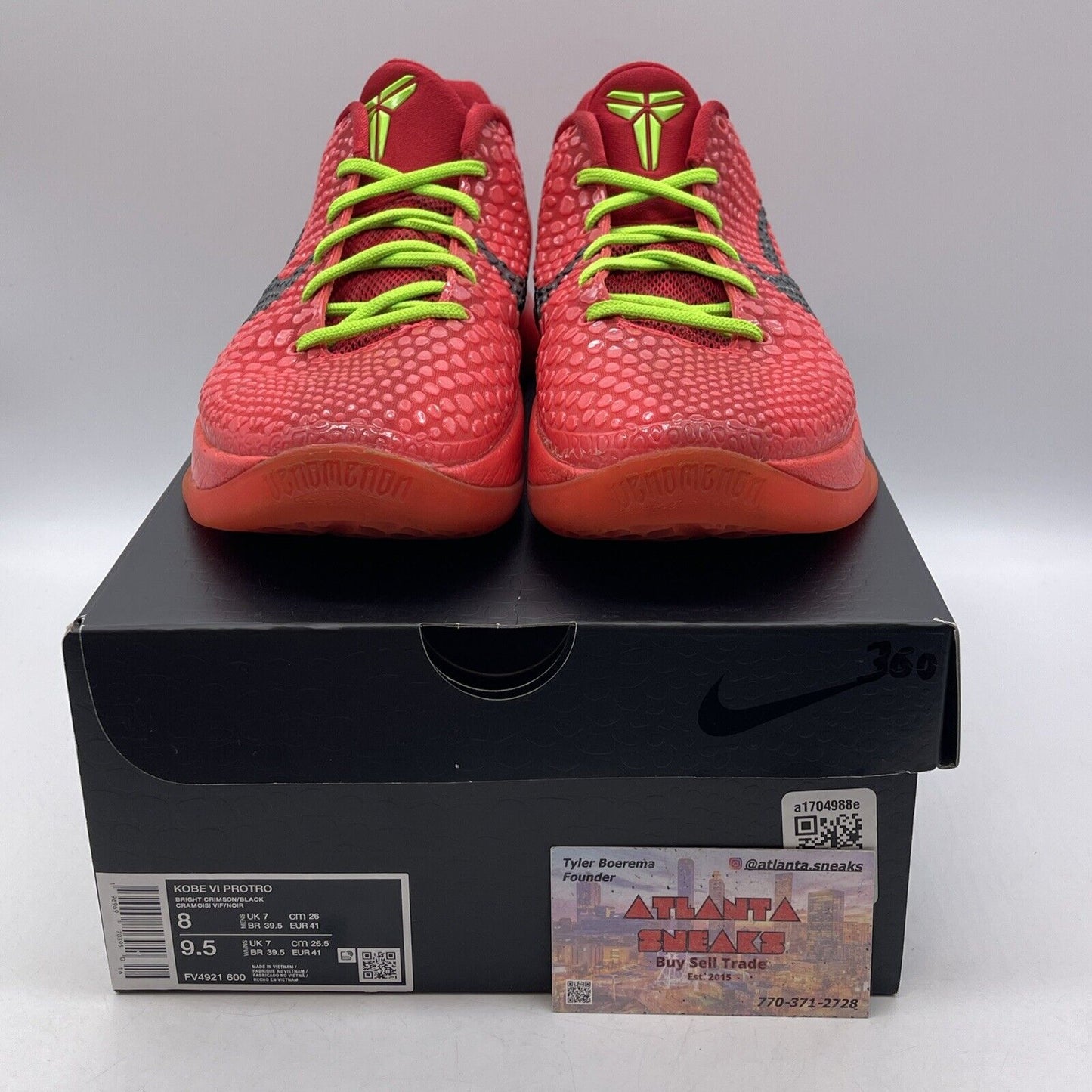 Size 8 - Nike Kobe 6 Protro Low Reverse Grinch Red Black Leather (FV4921-600)