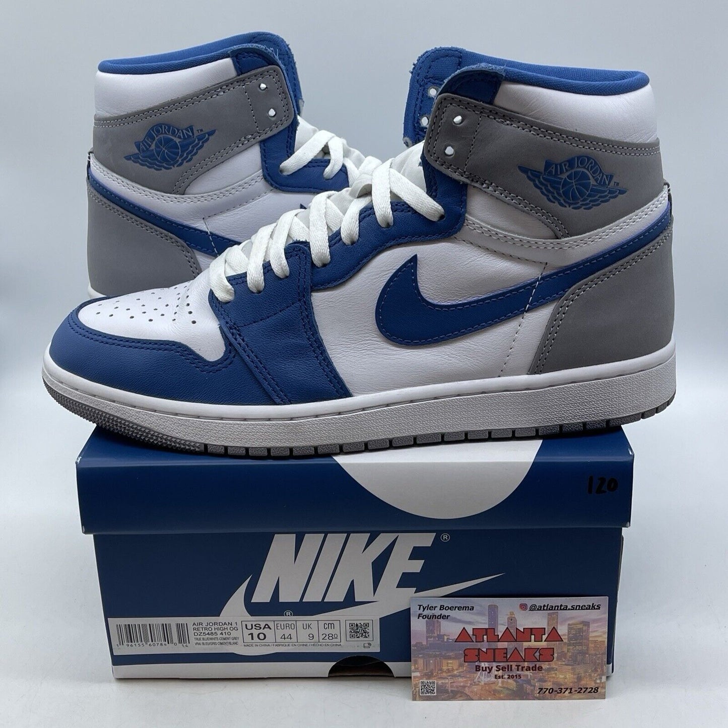 Size 10 - Jordan 1 Retro OG High True Blue White Leather (DZ5485-410)