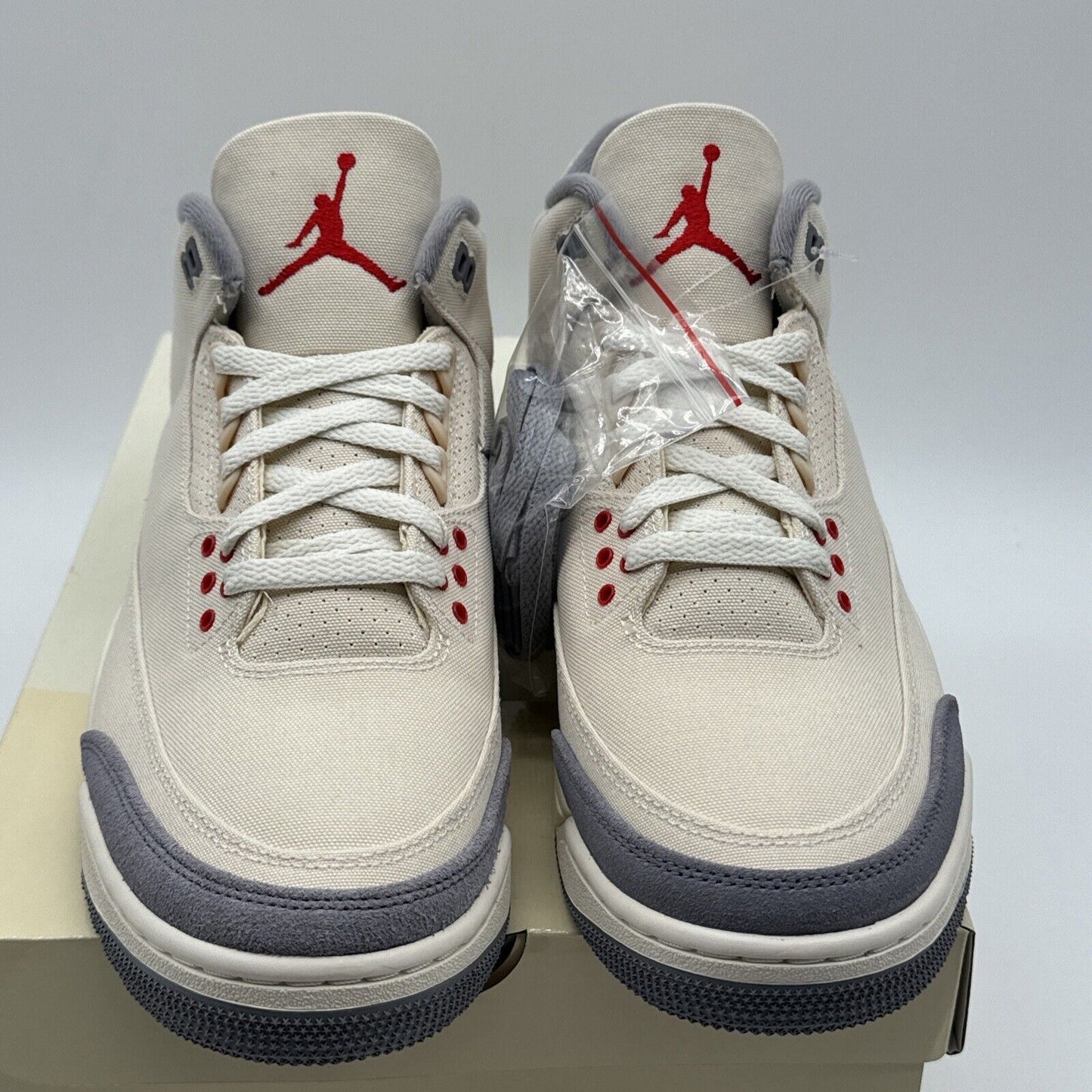 Size 10.5 - Jordan 3 Muslin Grey Beige Canvas Suede Red New OG All Light Bone