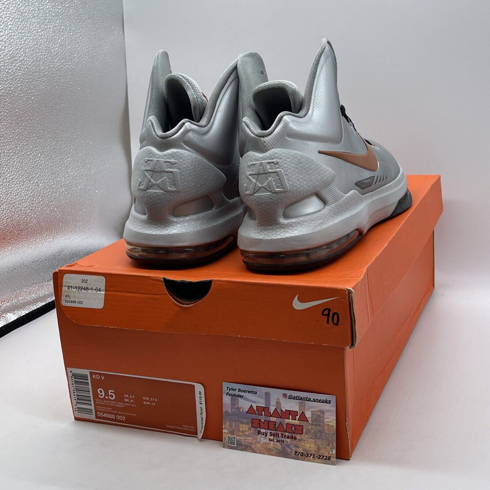 Size 9.5 - Nike KD 5 Texas Silver Brown Leather (554988-002)