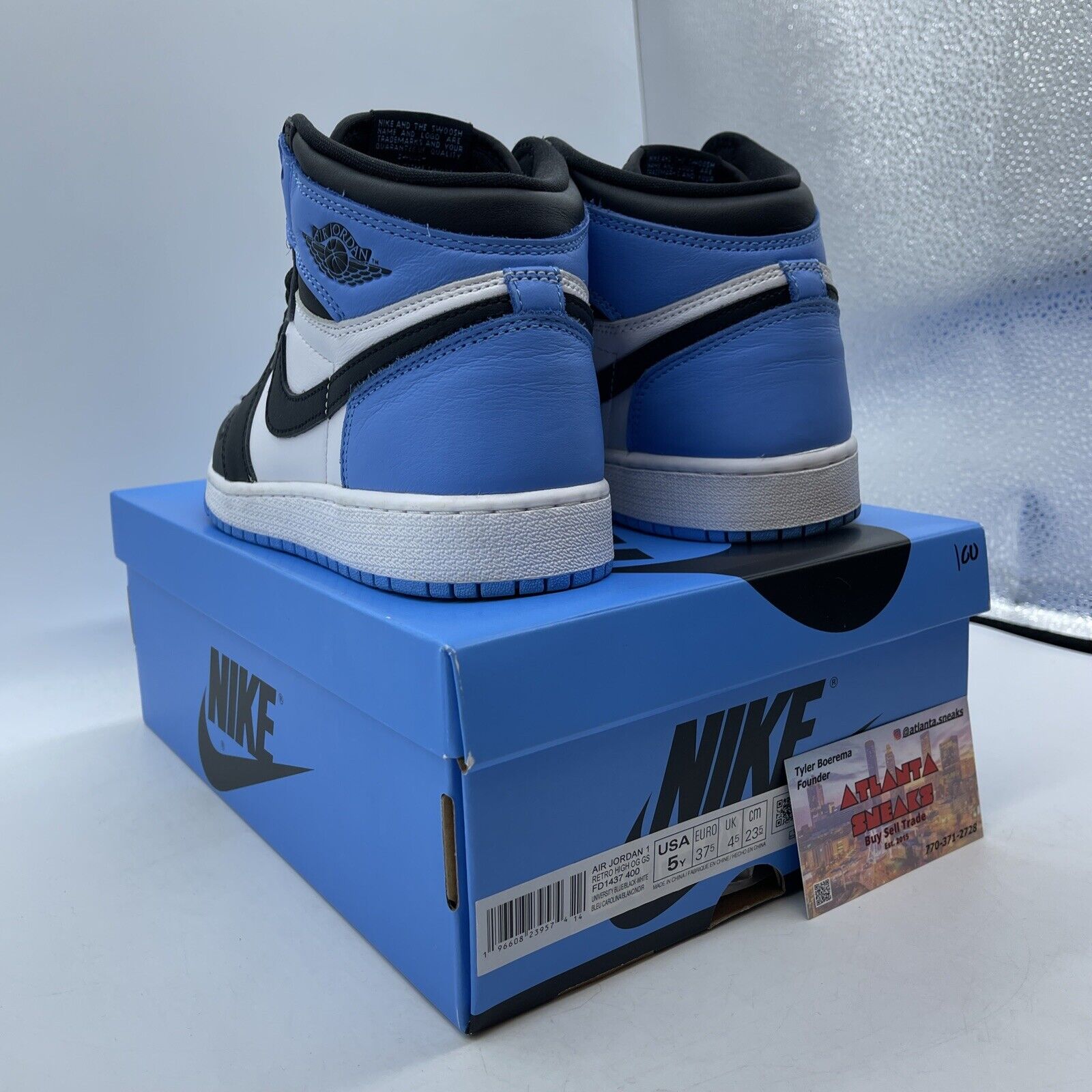 Size 5Y - Jordan 1 High Retro OG UNC Toe Blue White Black Leather (FD1437-400)