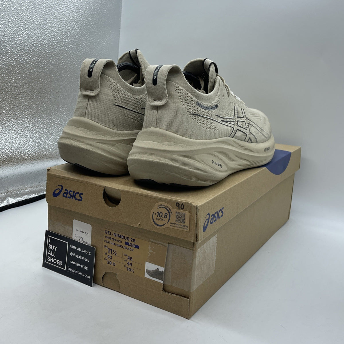 Size 11.5 - Asics Gel Nimbus 26 Feather Grey Black (1011B794-021)