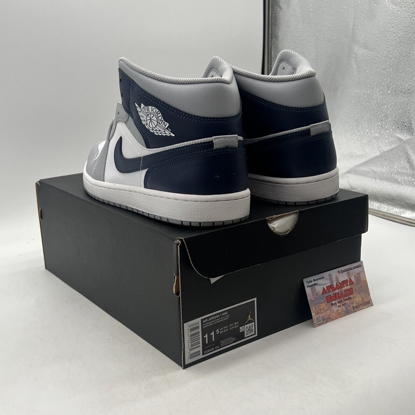 Size 11.5 - Air Jordan 1 Mid Wolf Grey Midnight Navy (DQ8426-104)