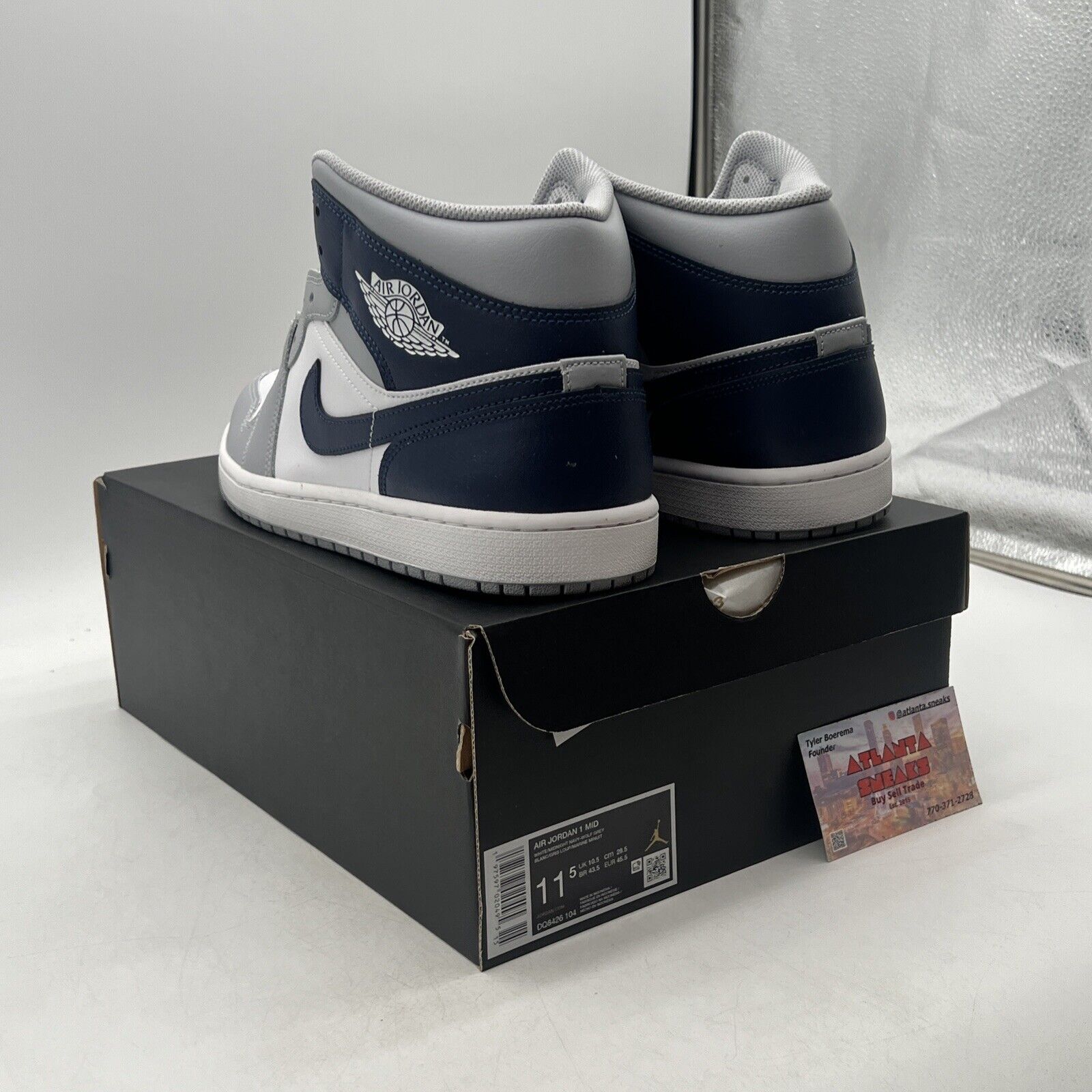 Size 11.5 - Air Jordan 1 Mid Wolf Grey Midnight Navy (DQ8426-104)