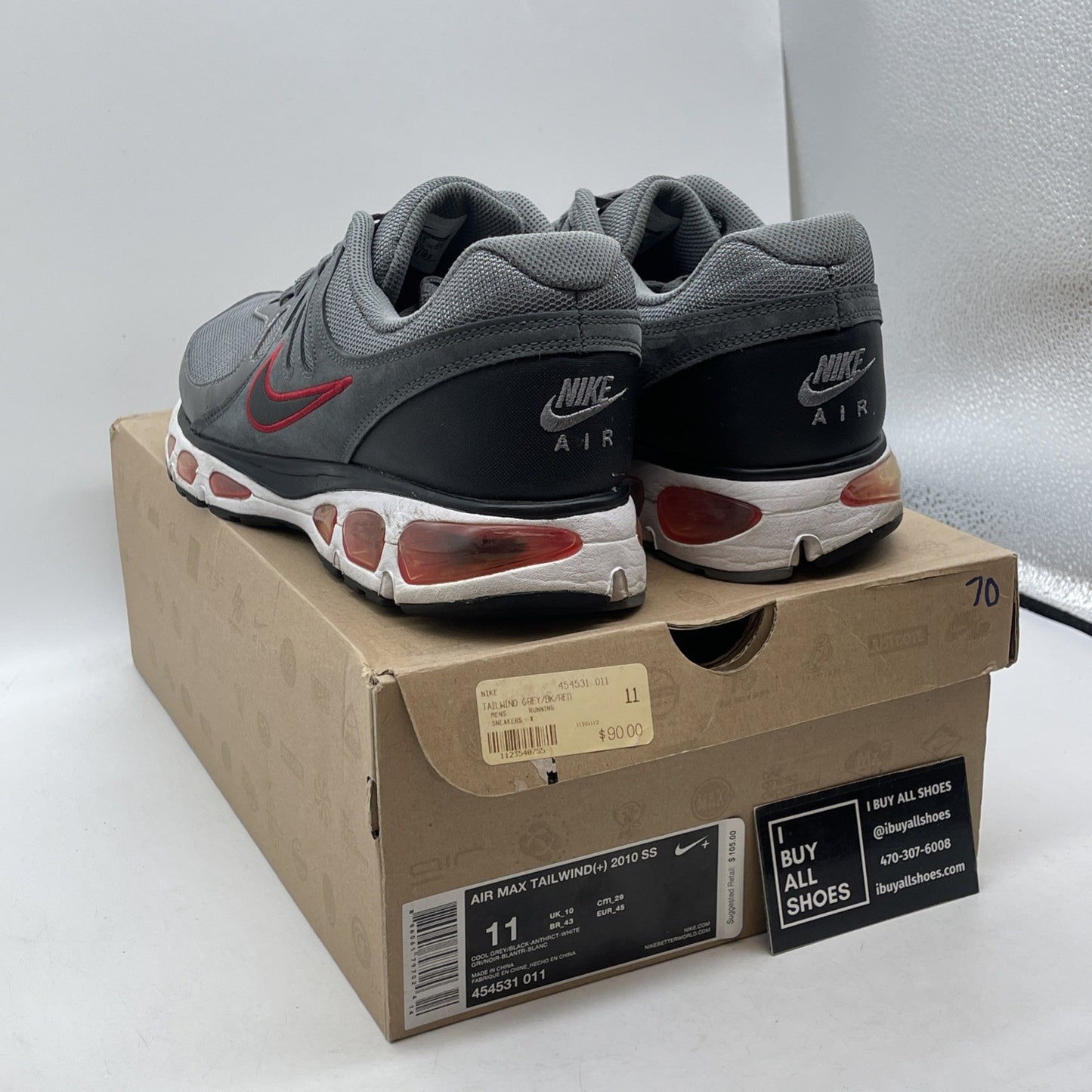 Size 11 - NWOB Nike Tailwind Sneakers Shoes Grey Suede Leather (454531-011)