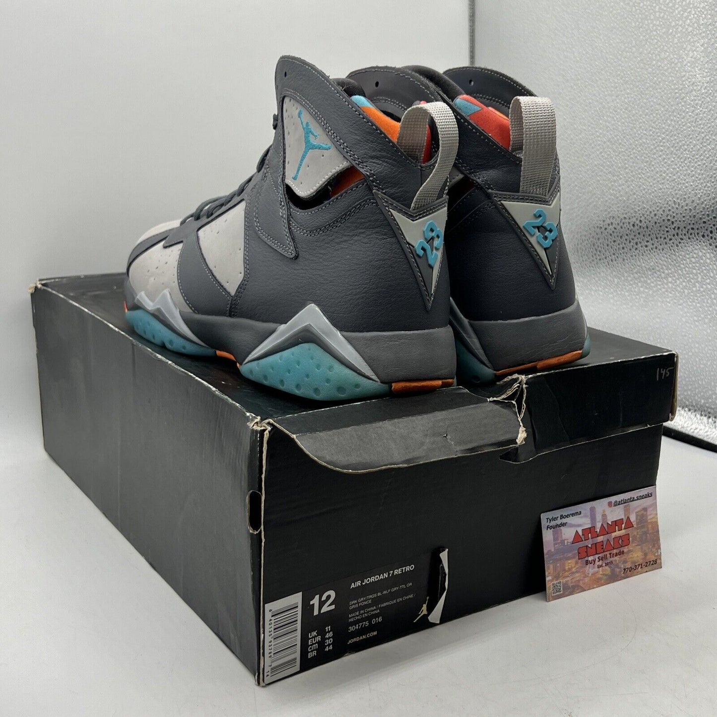 Size 12 - Air Jordan 7 Retro Barcelona Days Grey Blue Orange Suede (304775-016)