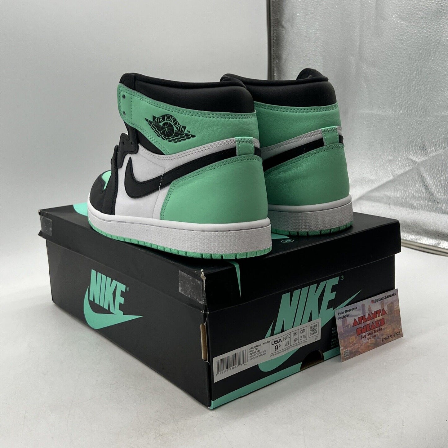 Size 9.5- Air Jordan 1 Retro OG High Green Glow White Black Leather.(DZ5495-130)