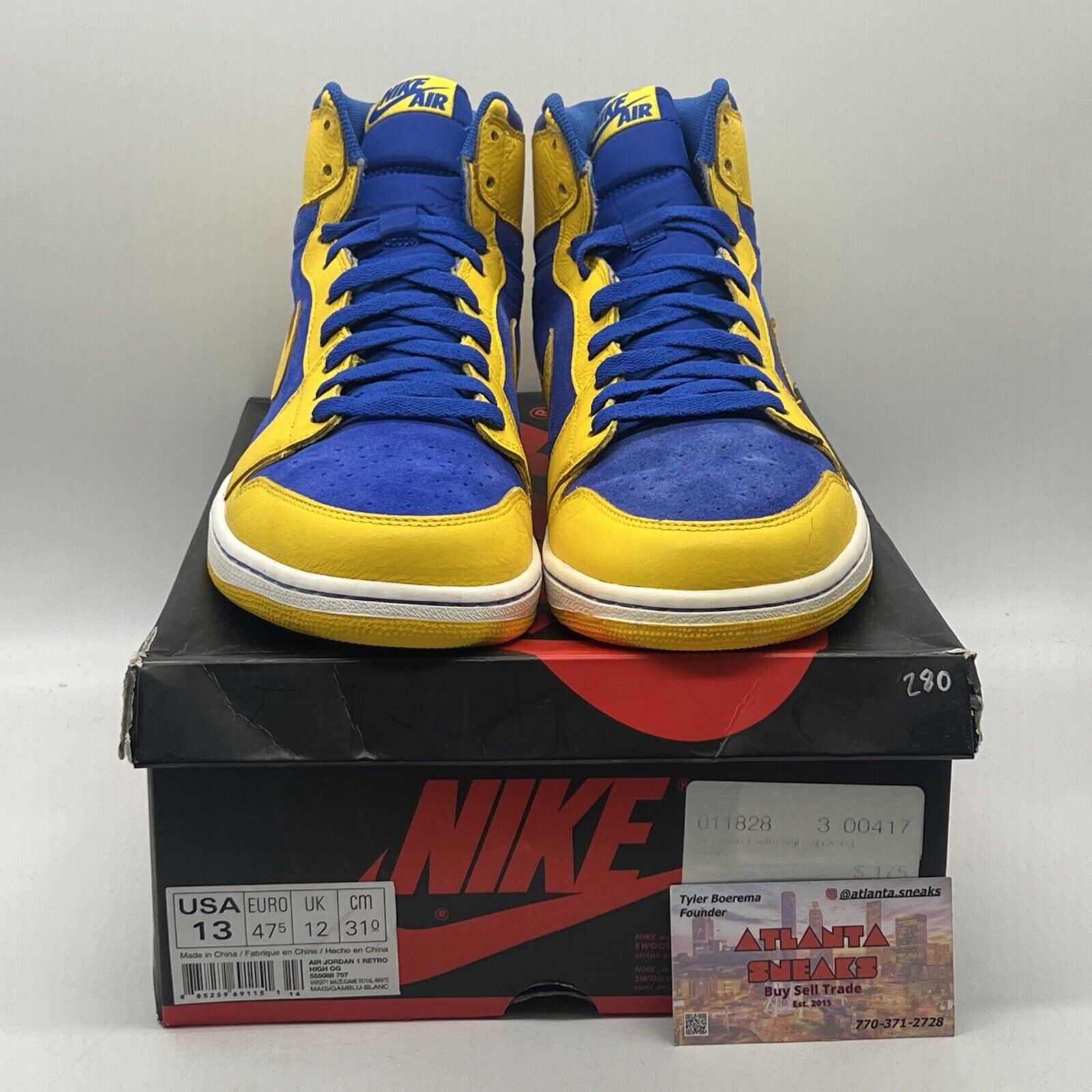 Size 13 - Air Jordan 1 Retro OG High Laney Blue Yellow Leather (555088-707)