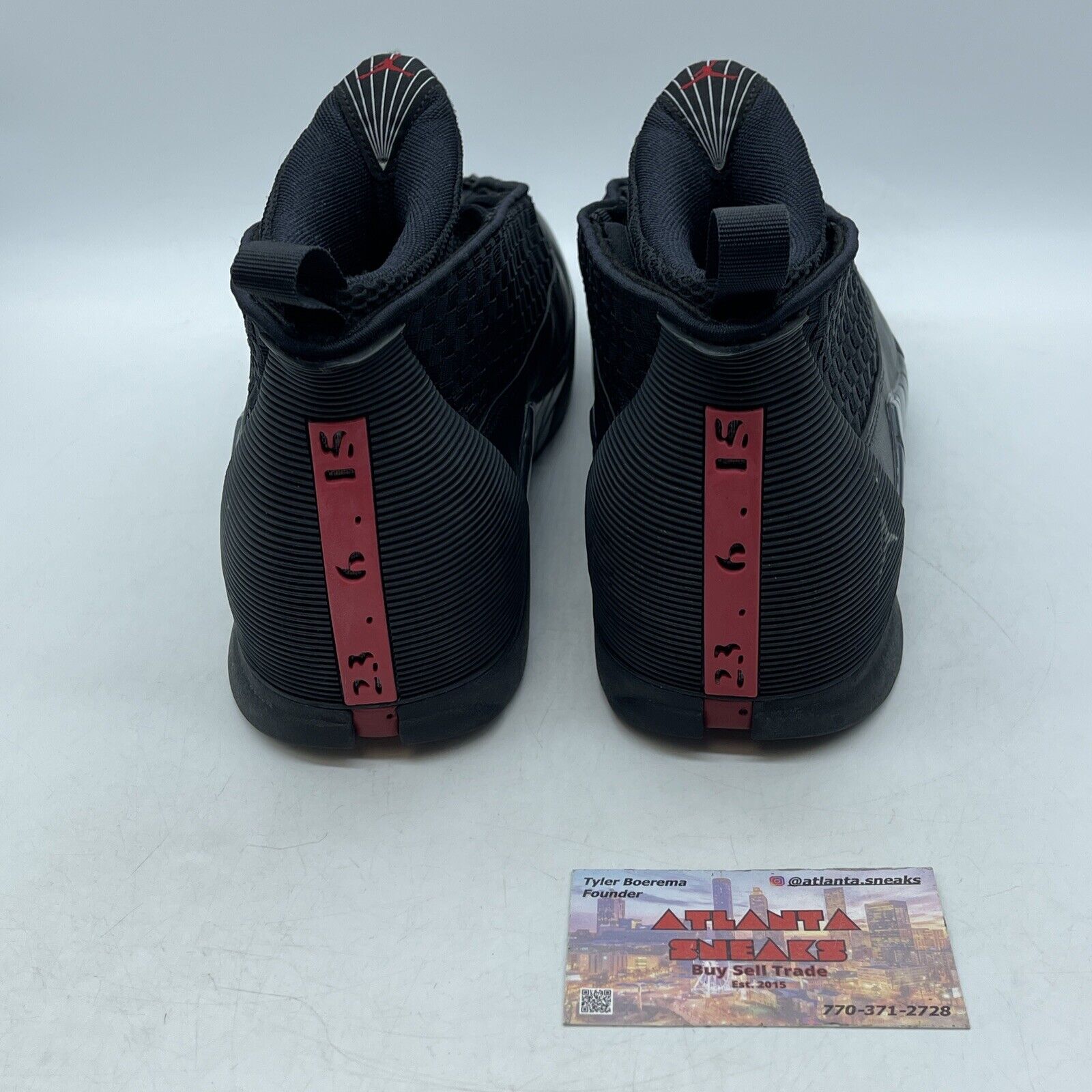 Size 9.5 - Air Jordan 15 Retro 2017 Stealth Black White Red Leather (881429-001)