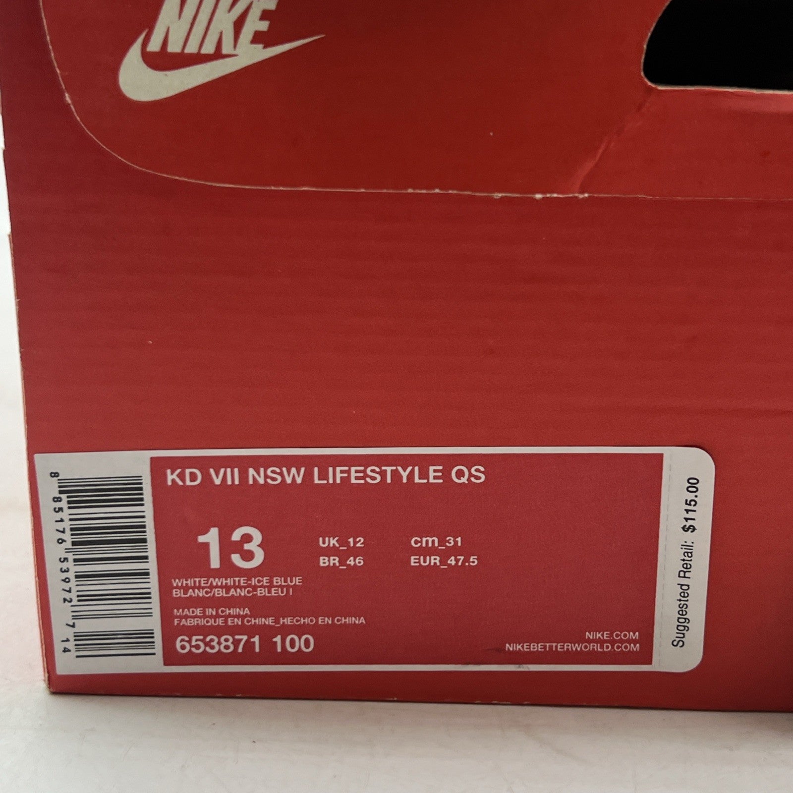 Size 13 - Nike KD 7 NSW White Ice Blue (658971-100)