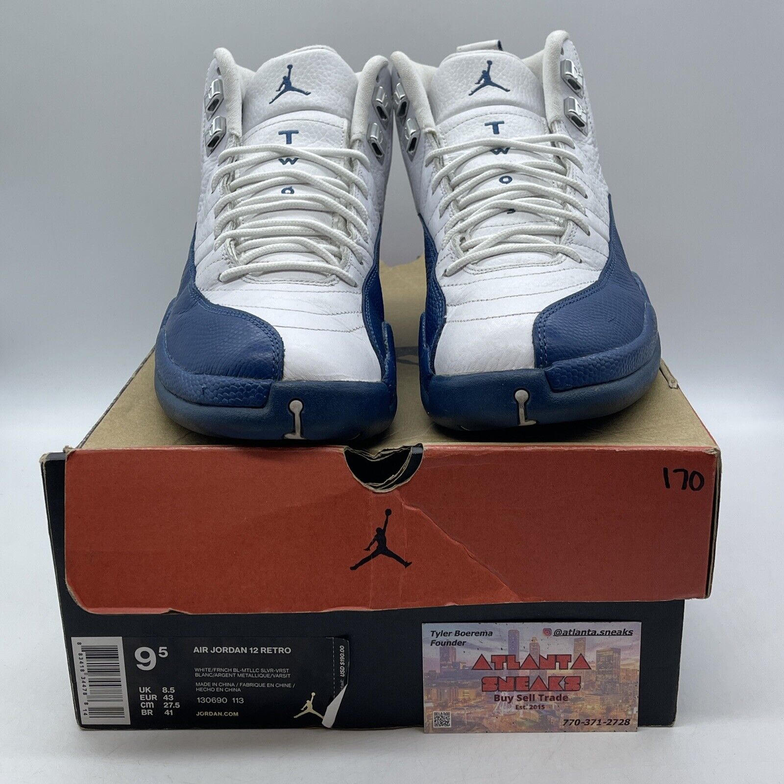 Size 9.5 - Jordan 12 Retro French Blue 2016 Grey White Leather (130690-113)