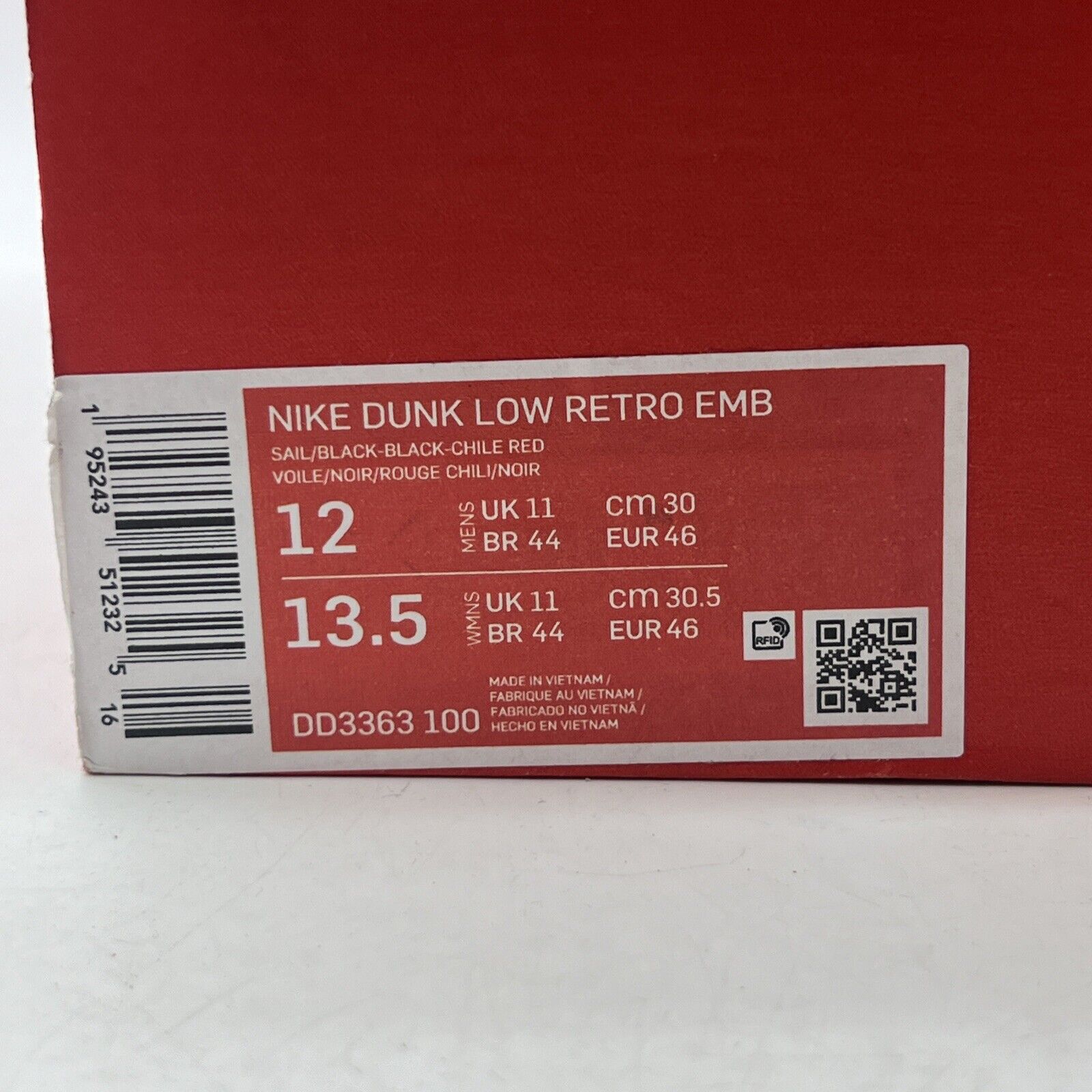 Size 12 - Nike Dunk Low EMB x NBA 75th Anniversary - Bulls 2021 (DD3363-100)