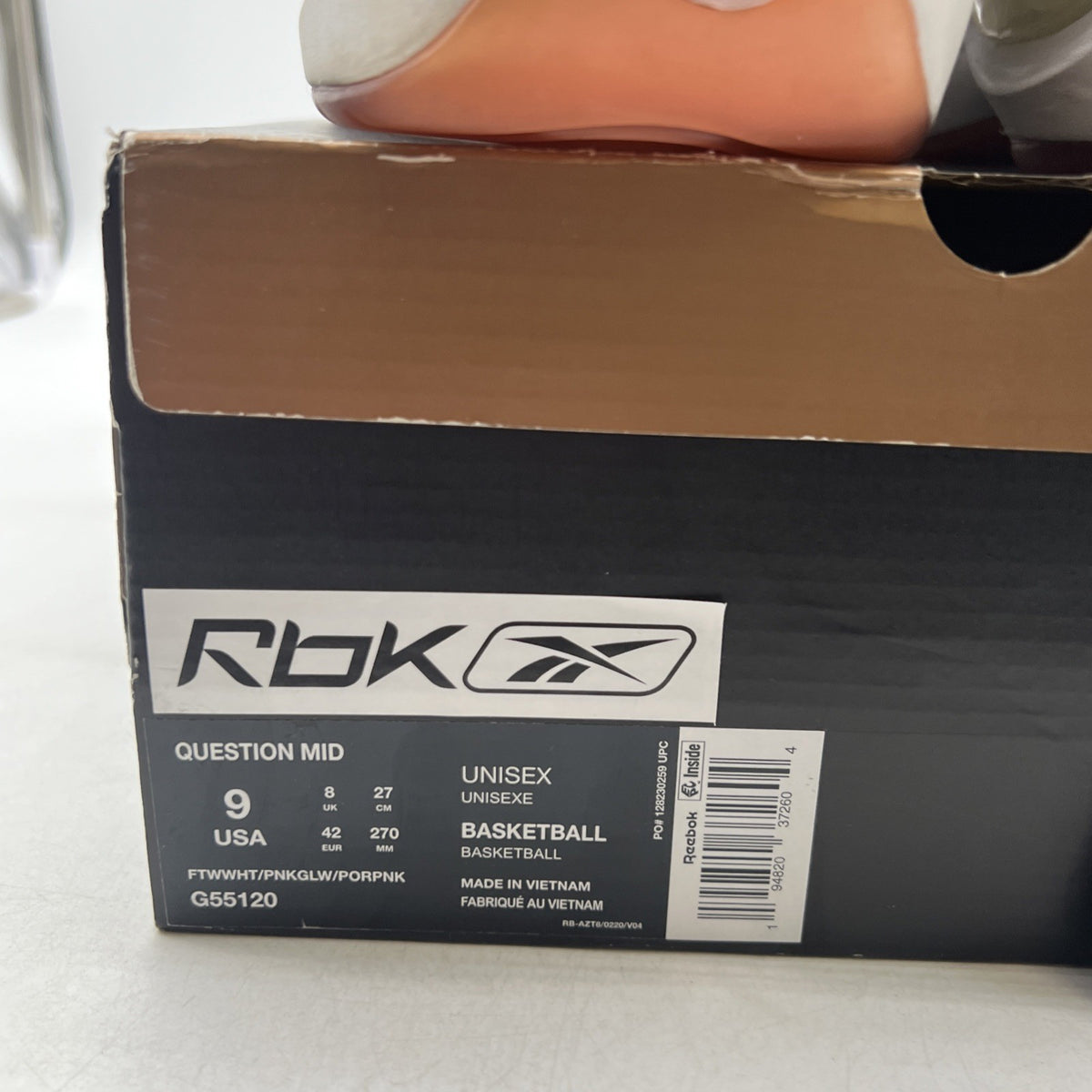 Size 9 - Reebok Question Mid Pink Toe (G55120)