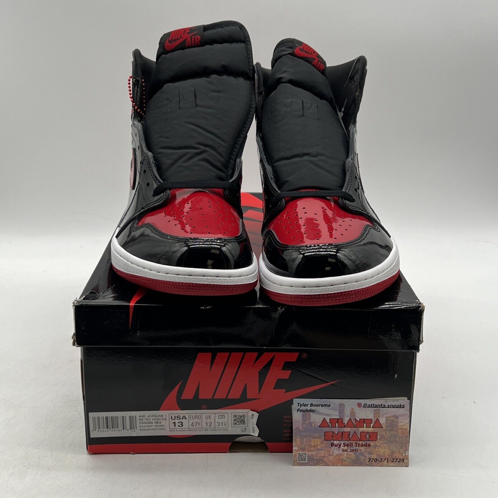 Size 13 - Jordan 1 Retro OG High Patent Bred Black Red White (555088-063)