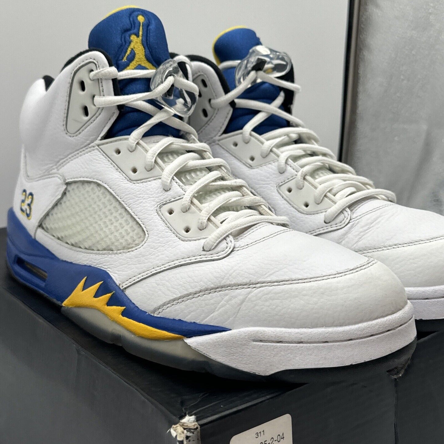 Size 13 - Jordan 5 Retro Laney 2013 White Leather Tumbled Yellow Blue OG Box Icy