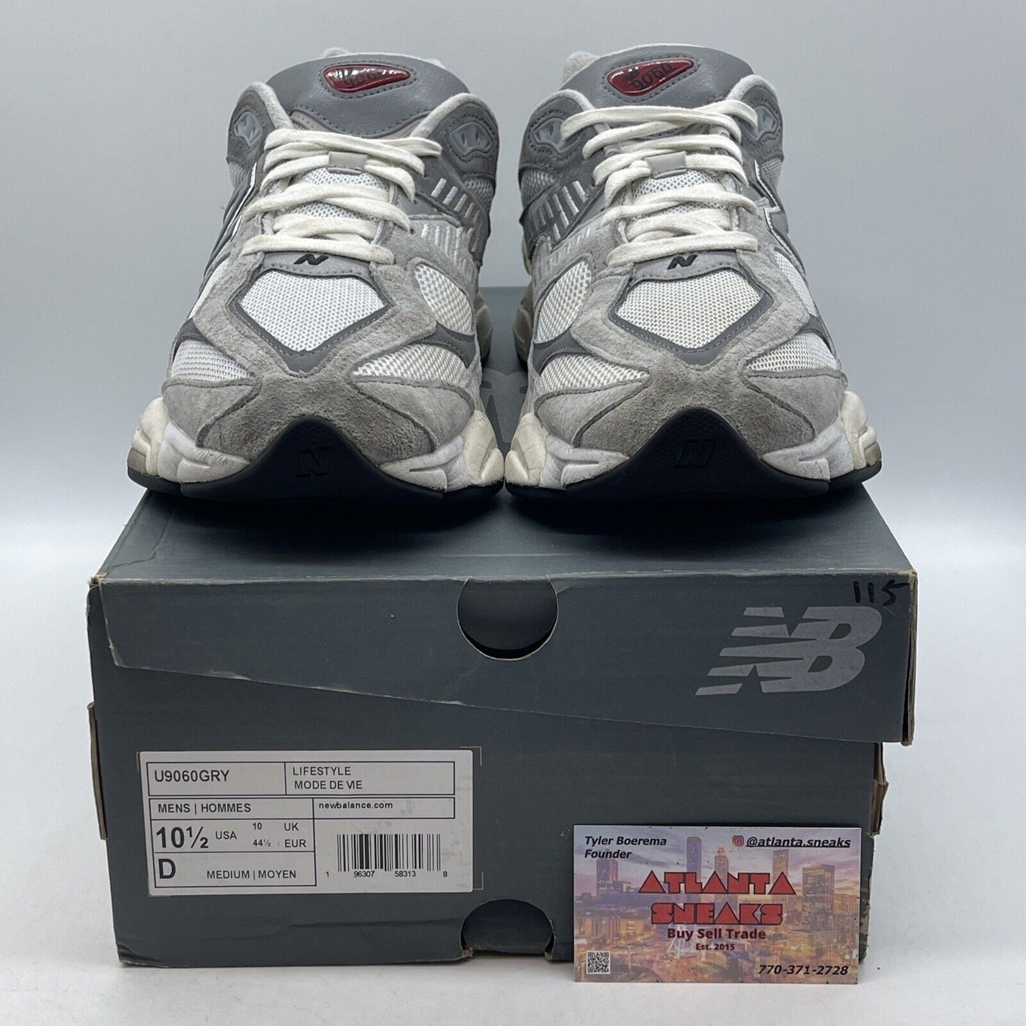 Size 10.5 - New Balance 9060 Rain Cloud Grey White Red Suede (U9060GRY)