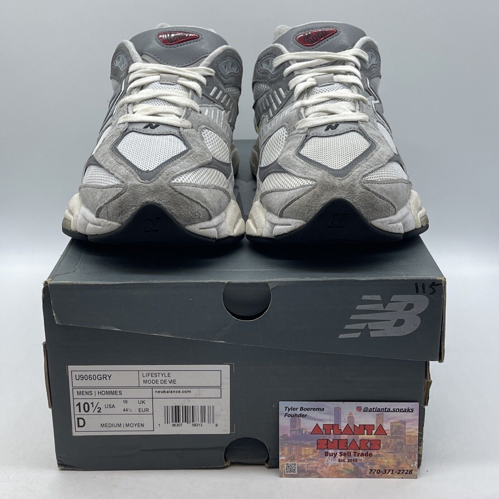 Size 10.5 - New Balance 9060 Rain Cloud Grey White Red Suede (U9060GRY)