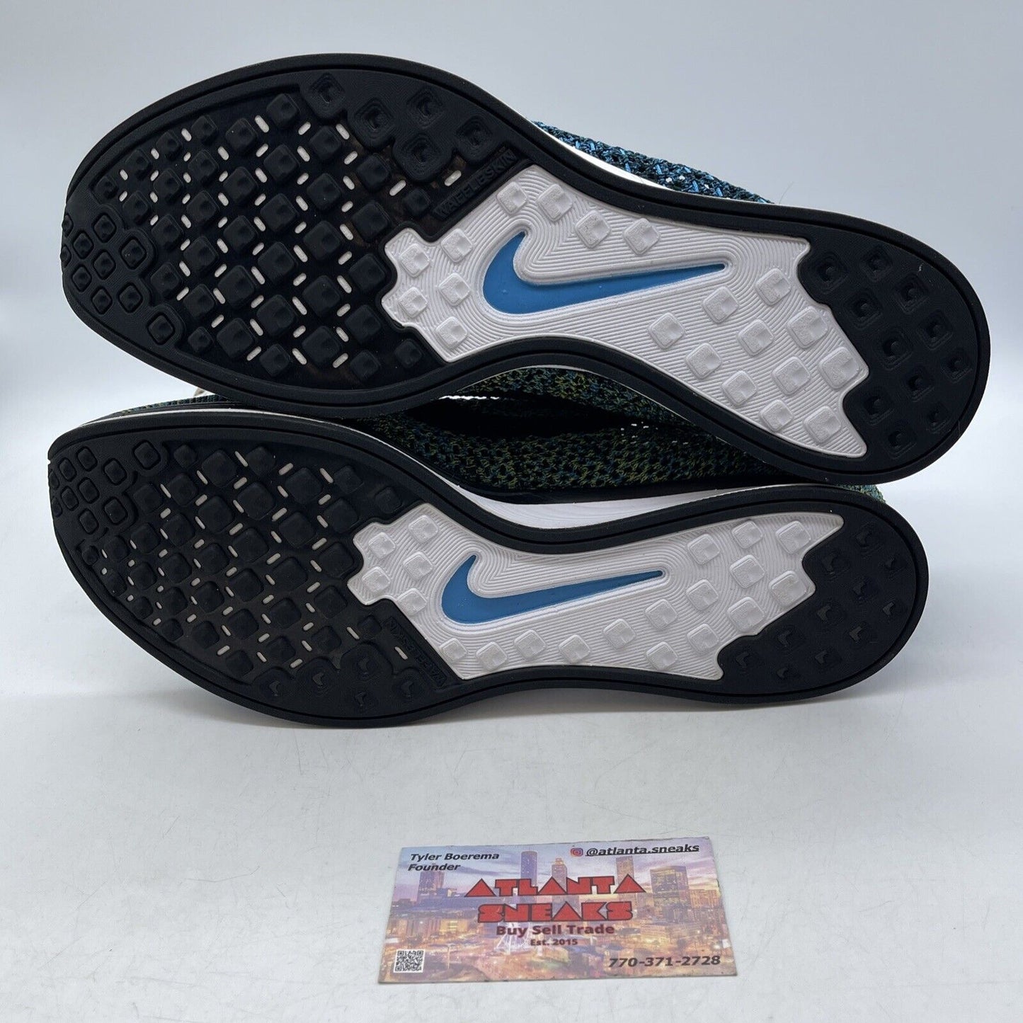 Size 11 - Nike Flyknit Racer Blue Glow Green Blue White Yellow (526628-405)