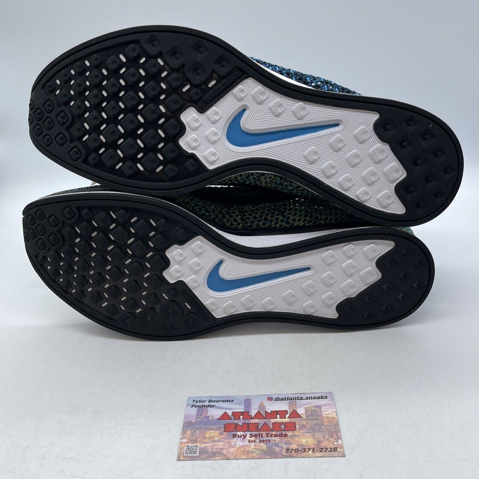 Size 11 - Nike Flyknit Racer Blue Glow Green Blue White Yellow (526628-405)