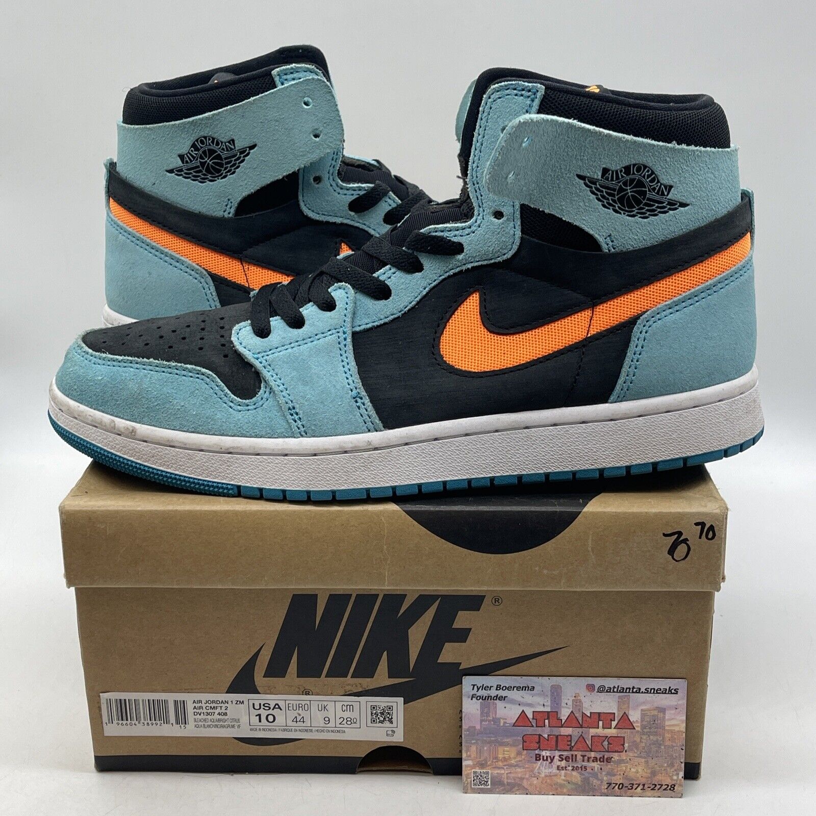 Size 10 - Air Jordan 1 Zoom Comfort 2 High Bleached Aqua Citrus (DV1307-408)