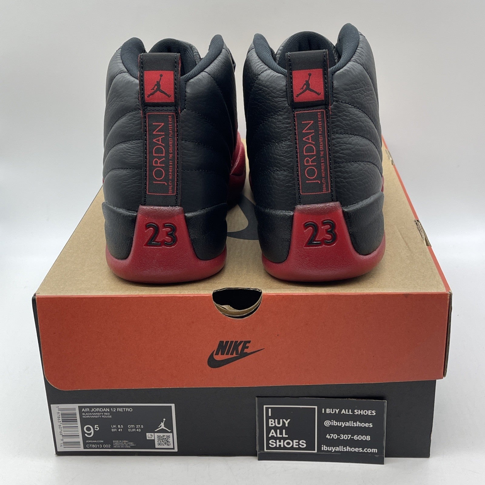 Size 9.5 - Air Jordan 12 Retro 2025 Flu Game Black Red Leather (CT8013-002)
