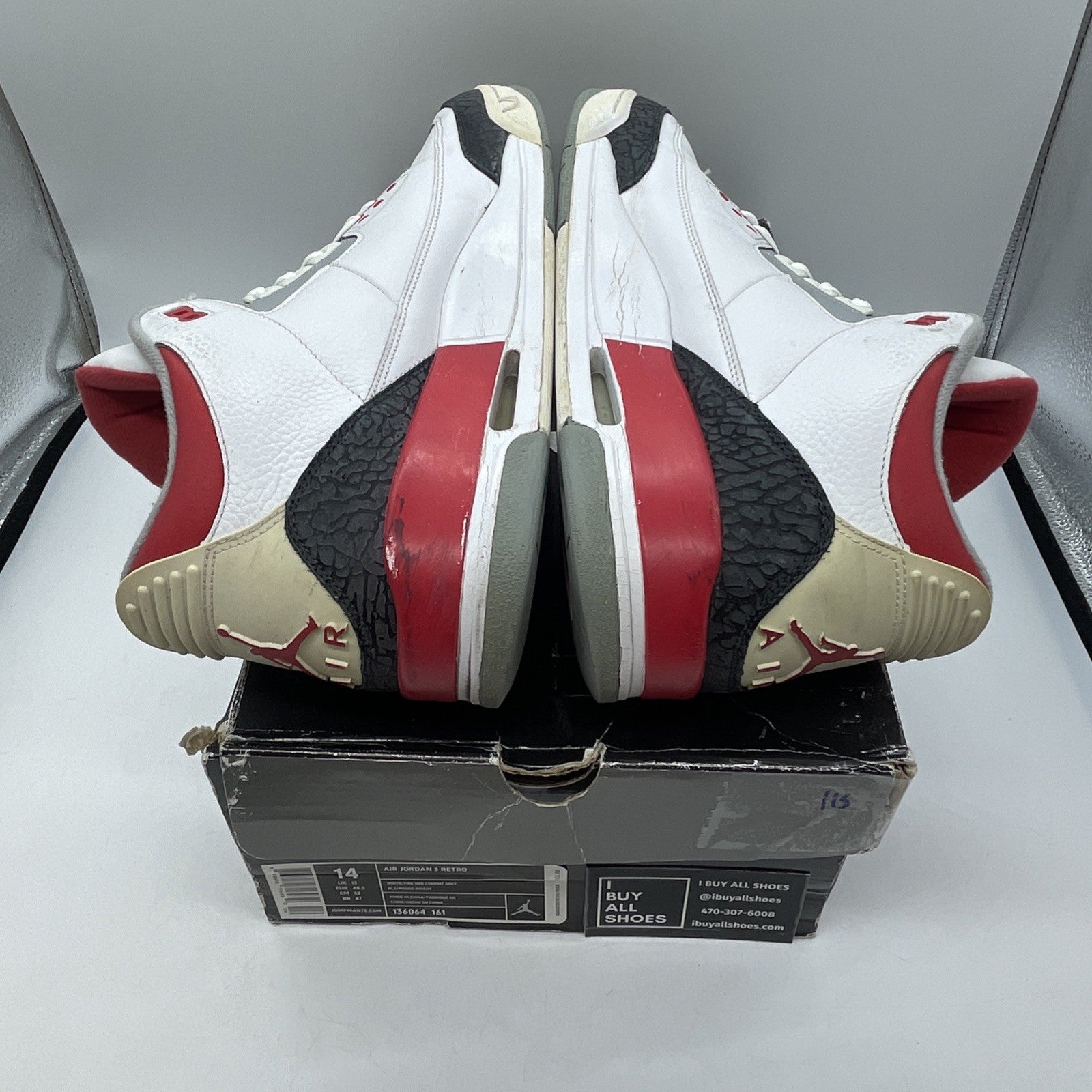 Size 14 - Air Jordan 3 Retro 2007 Fire Red White Grey Leather (136064-161)