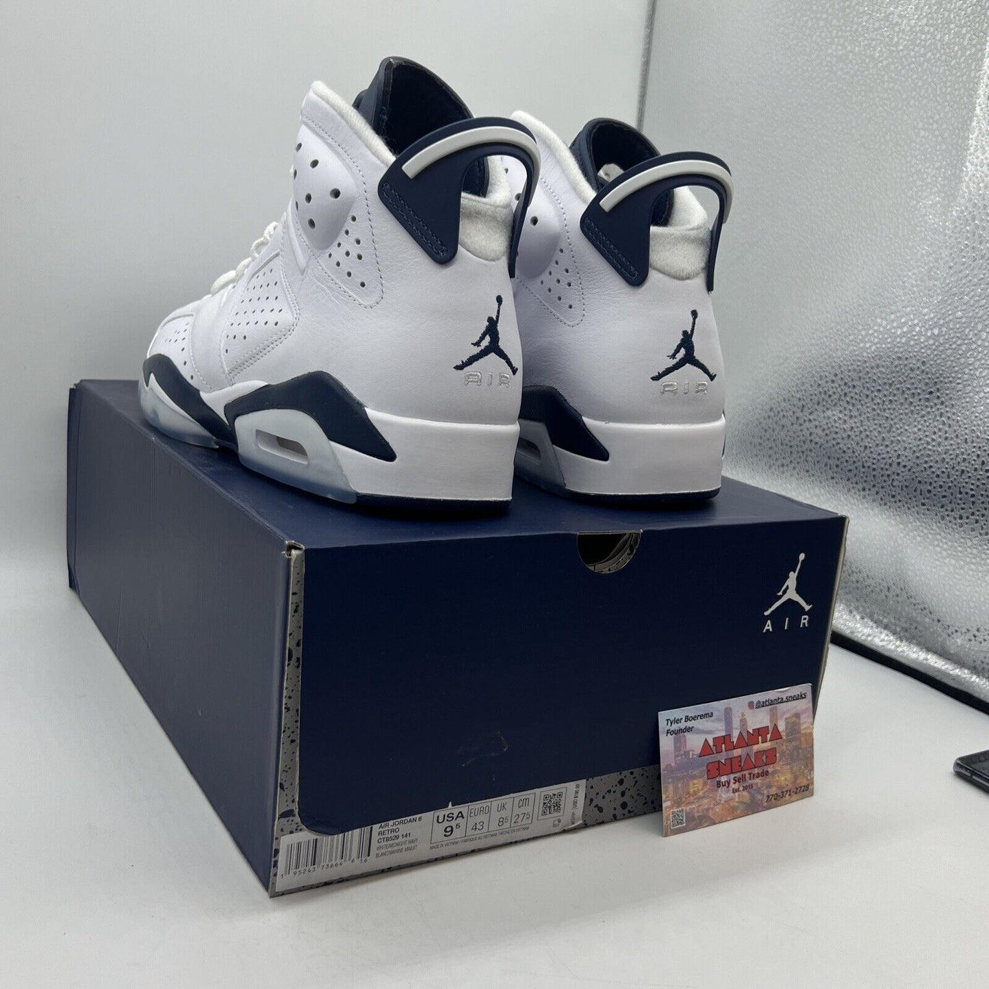 Size 9.5 - Jordan 6 Retro Midnight Navy Brand New Og All White