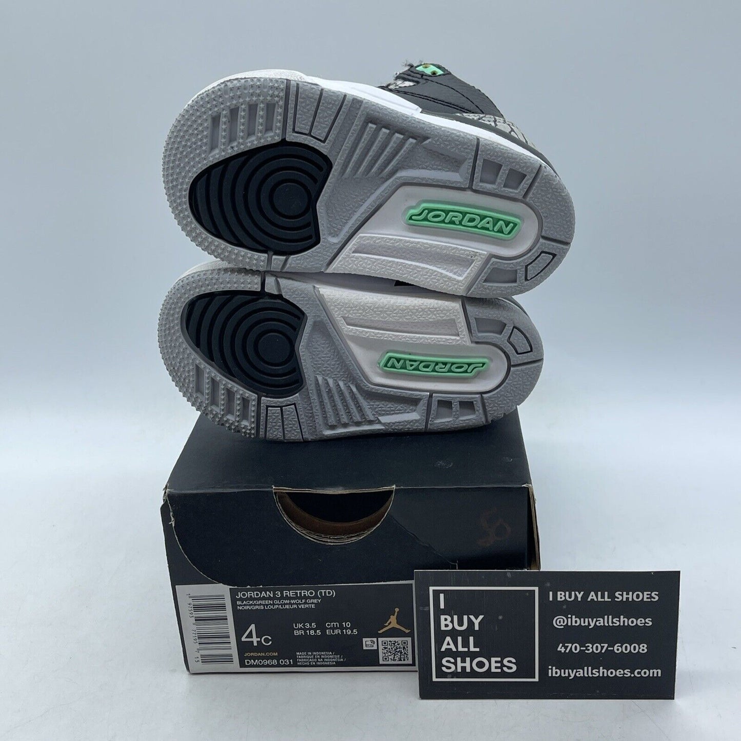 Size 4C - Toddler's Jordan 3 Retro Green Glow Grey Suede Leather (DM0968 031)