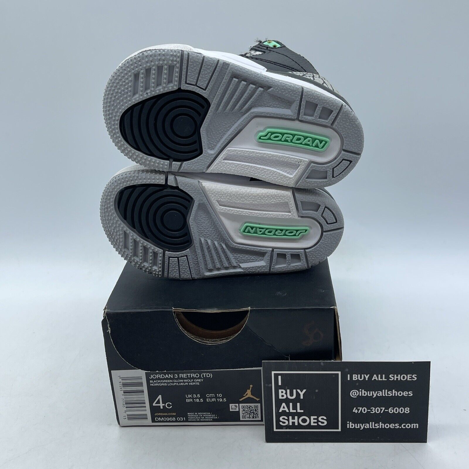Size 4C - Toddler's Jordan 3 Retro Green Glow Grey Suede Leather (DM0968 031)