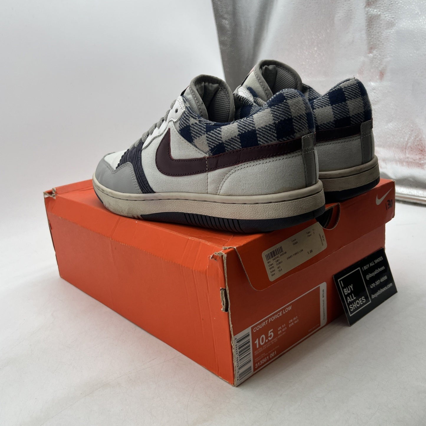 Size 10.5 - Nike Court Force Low Sneakers Gray Navy White (313561-061)