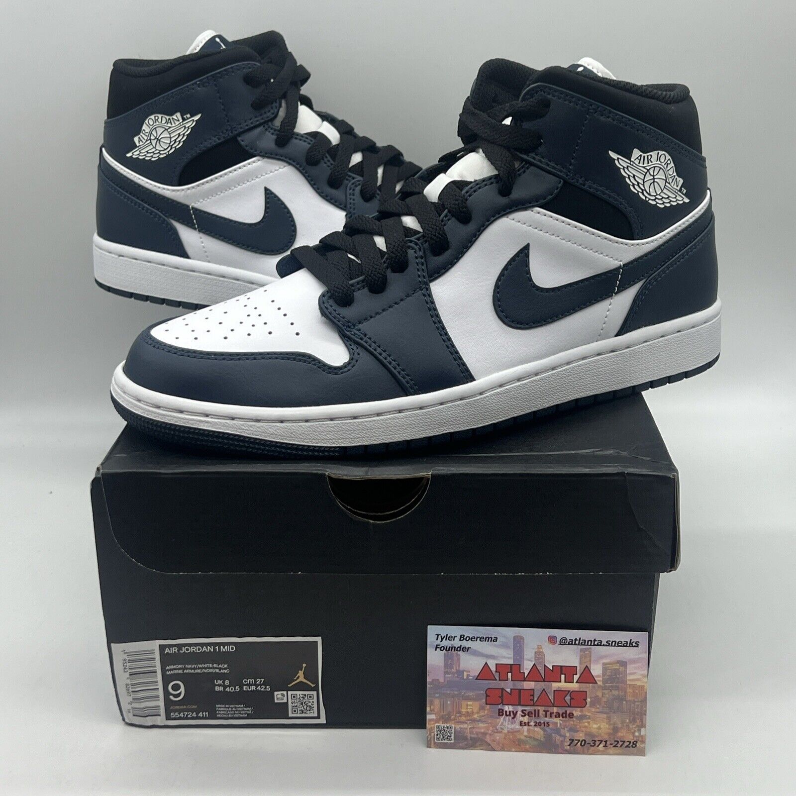 Size 9 - Jordan 1 Mid Armory Navy 2021 Brand New Og All White Black