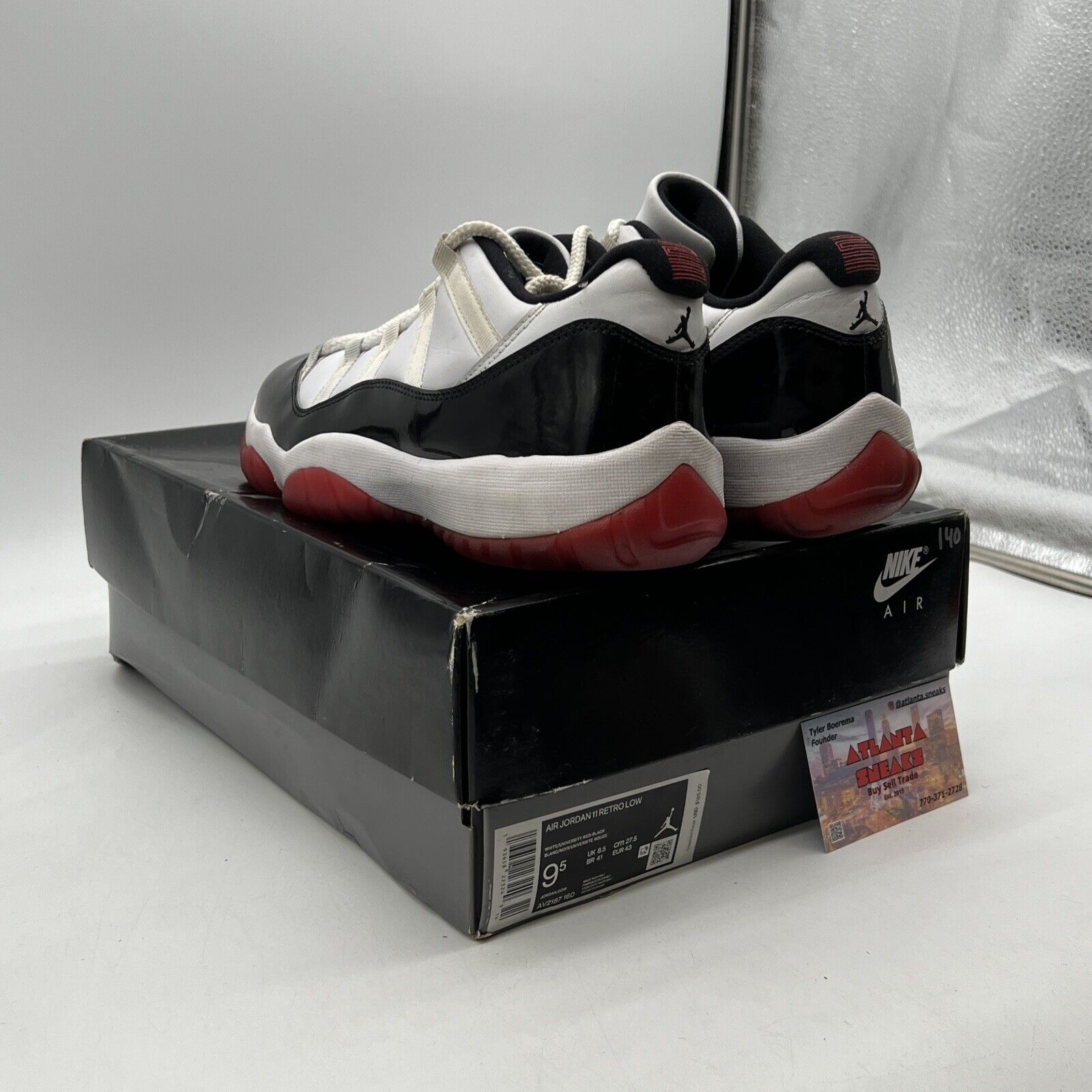 Size 9.5 - Jordan 11 Retro Low Concord-Bred Black White Red (AV2187-160)