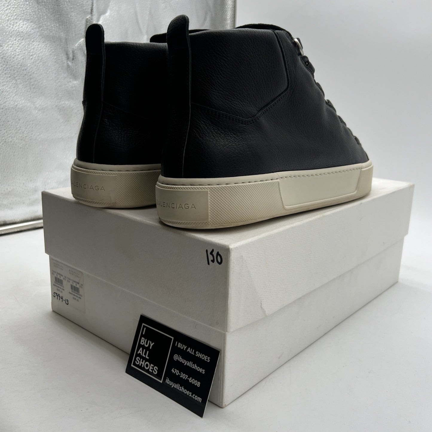 Size 46 - Balenciaga Black Leather Chevre Hamilton Hi-Top Sneaker