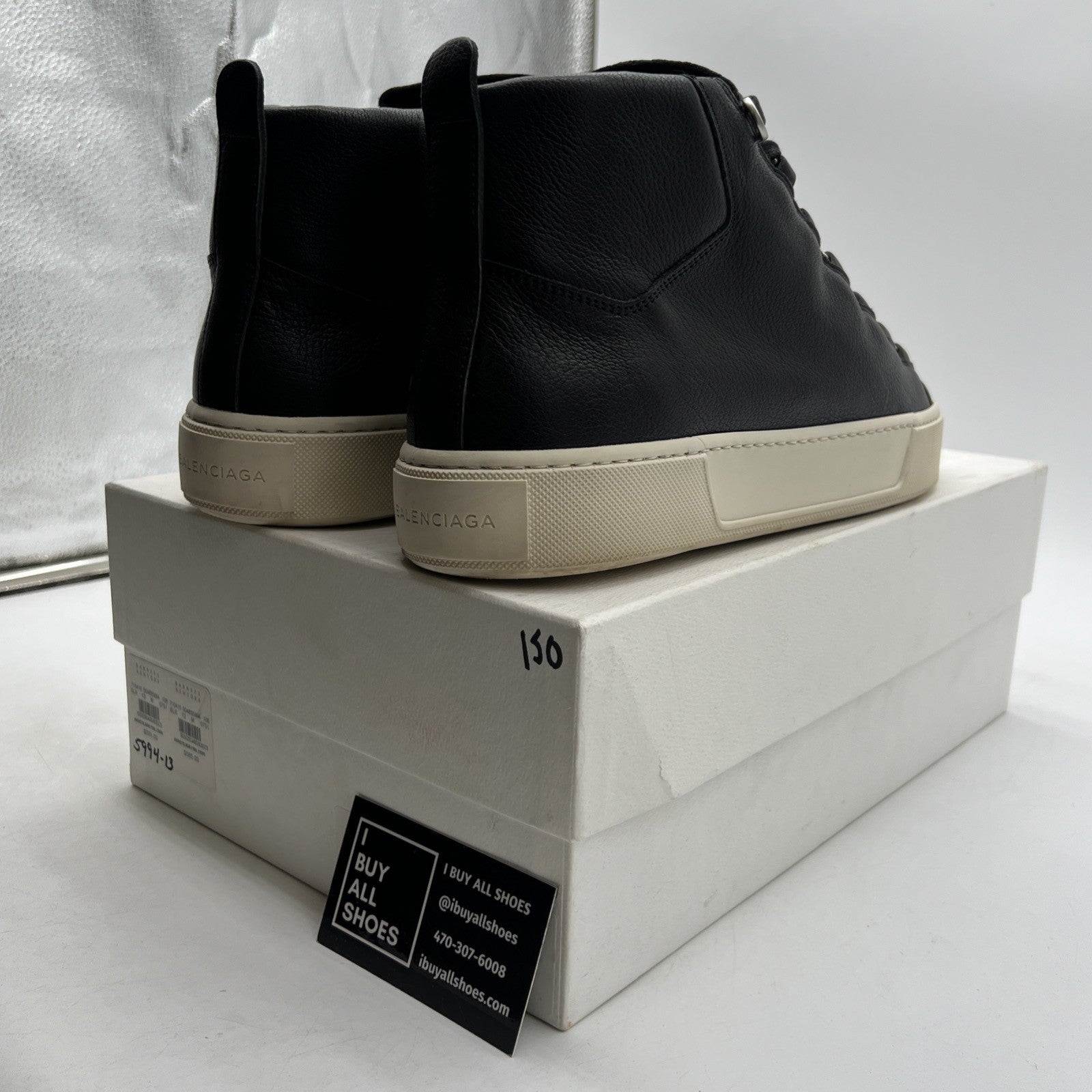 Size 46 - Balenciaga Black Leather Chevre Hamilton Hi-Top Sneaker
