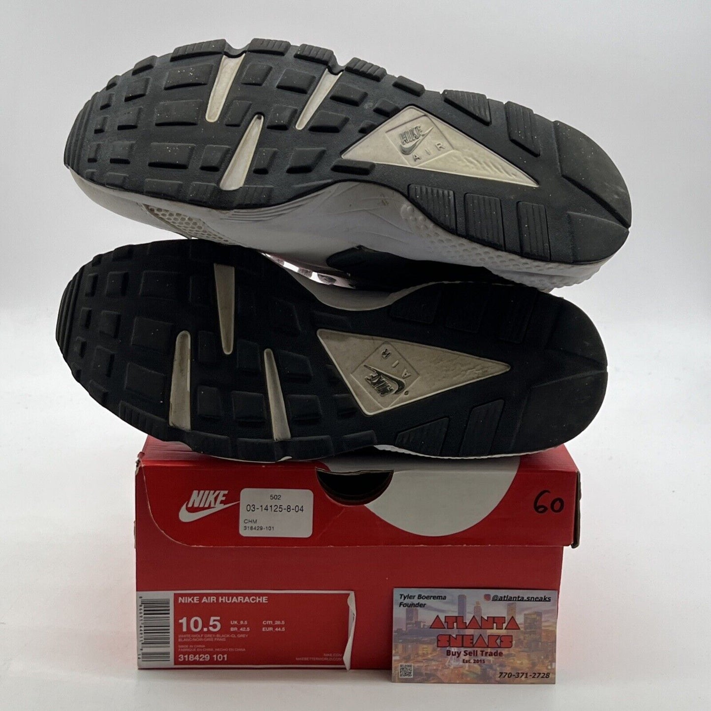 Size 10.5 - Nike Air Huarache White Black Grey (318429-101)