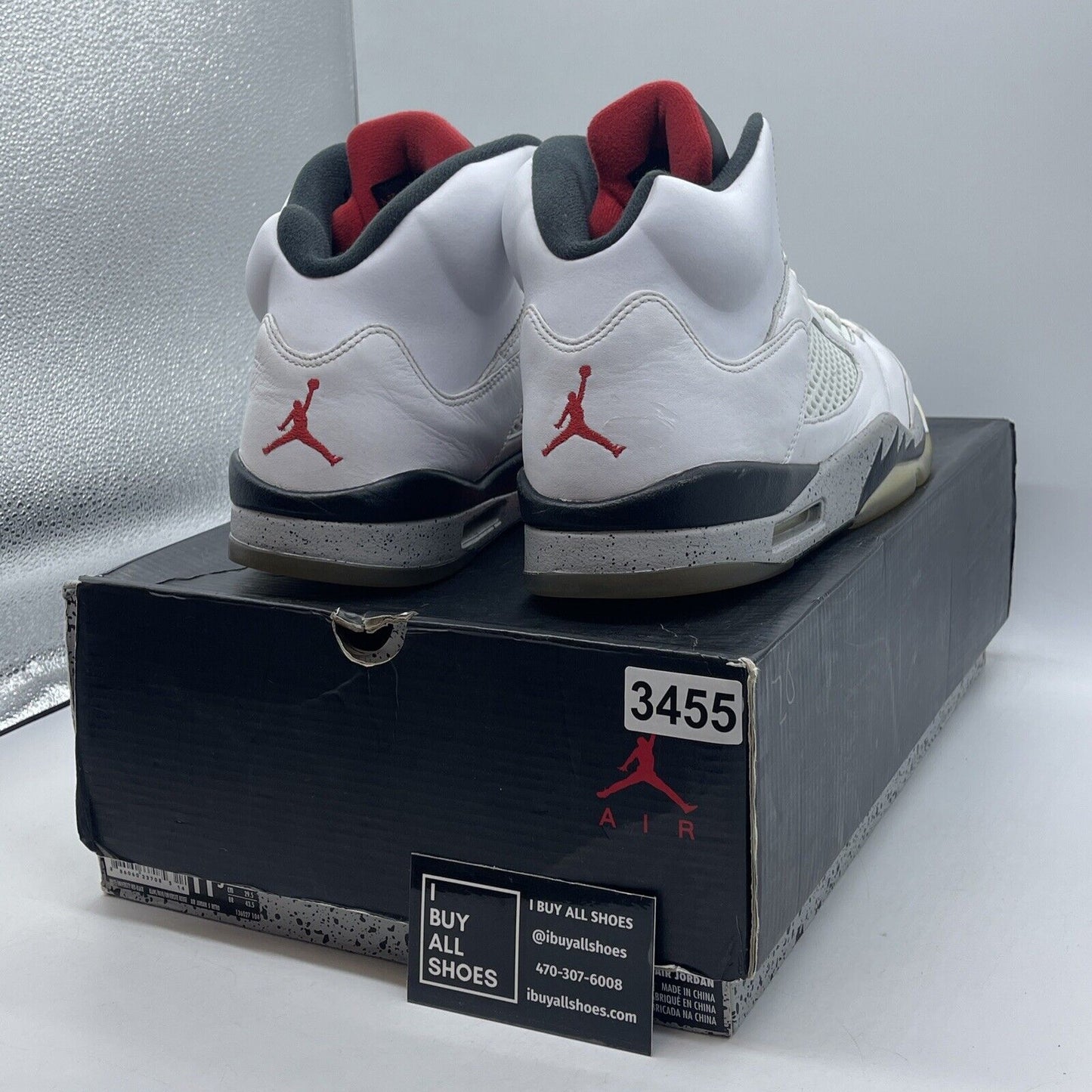Size 11.5 - Air Jordan 5 Retro White Cement Black Grey Red Leather (136027-104)