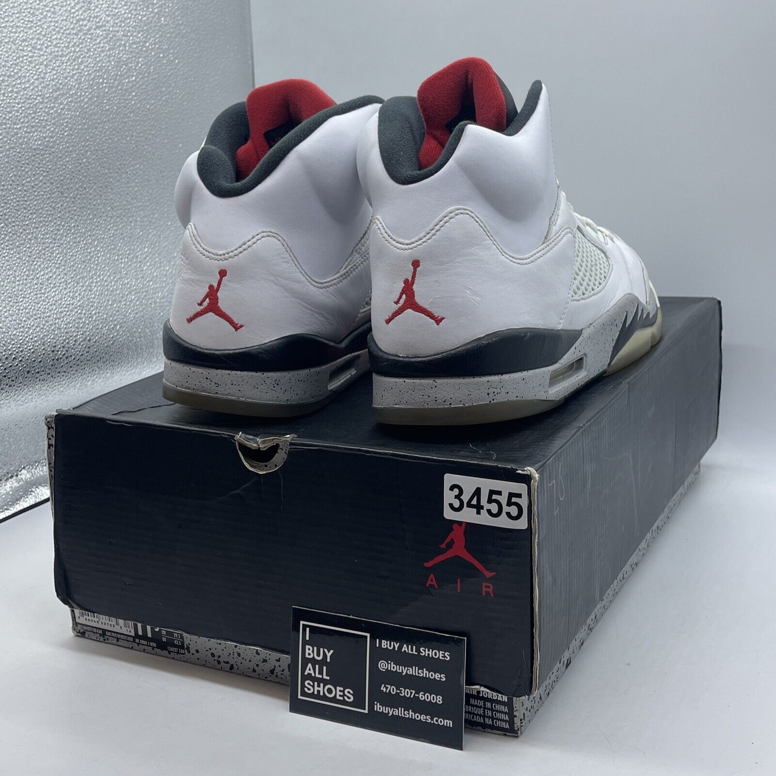 Size 11.5 - Air Jordan 5 Retro White Cement Black Grey Red Leather (136027-104)