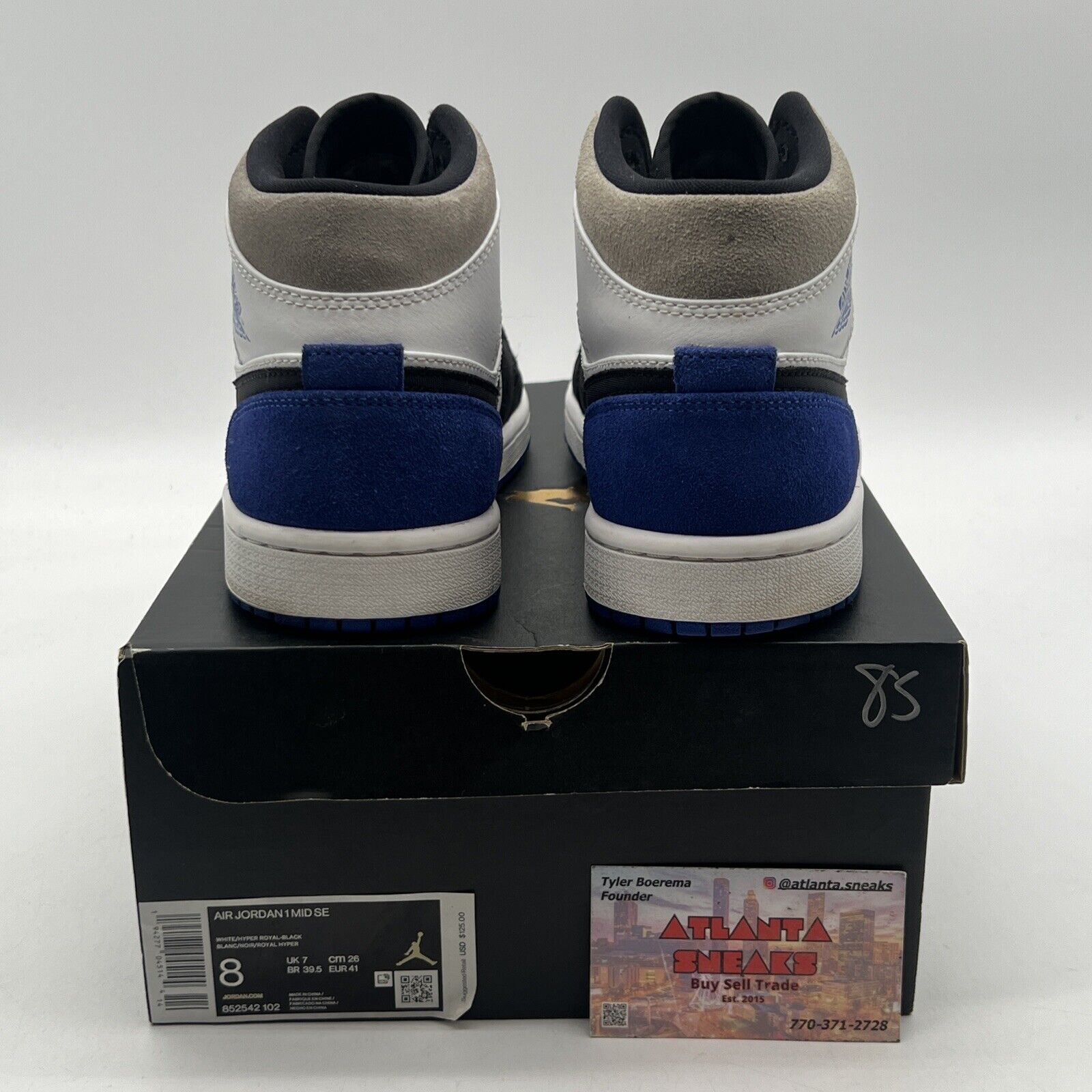 Size 8 - Air Jordan 1 SE Mid Royal Black Toe Blue Grey Leather Suede 852542-102