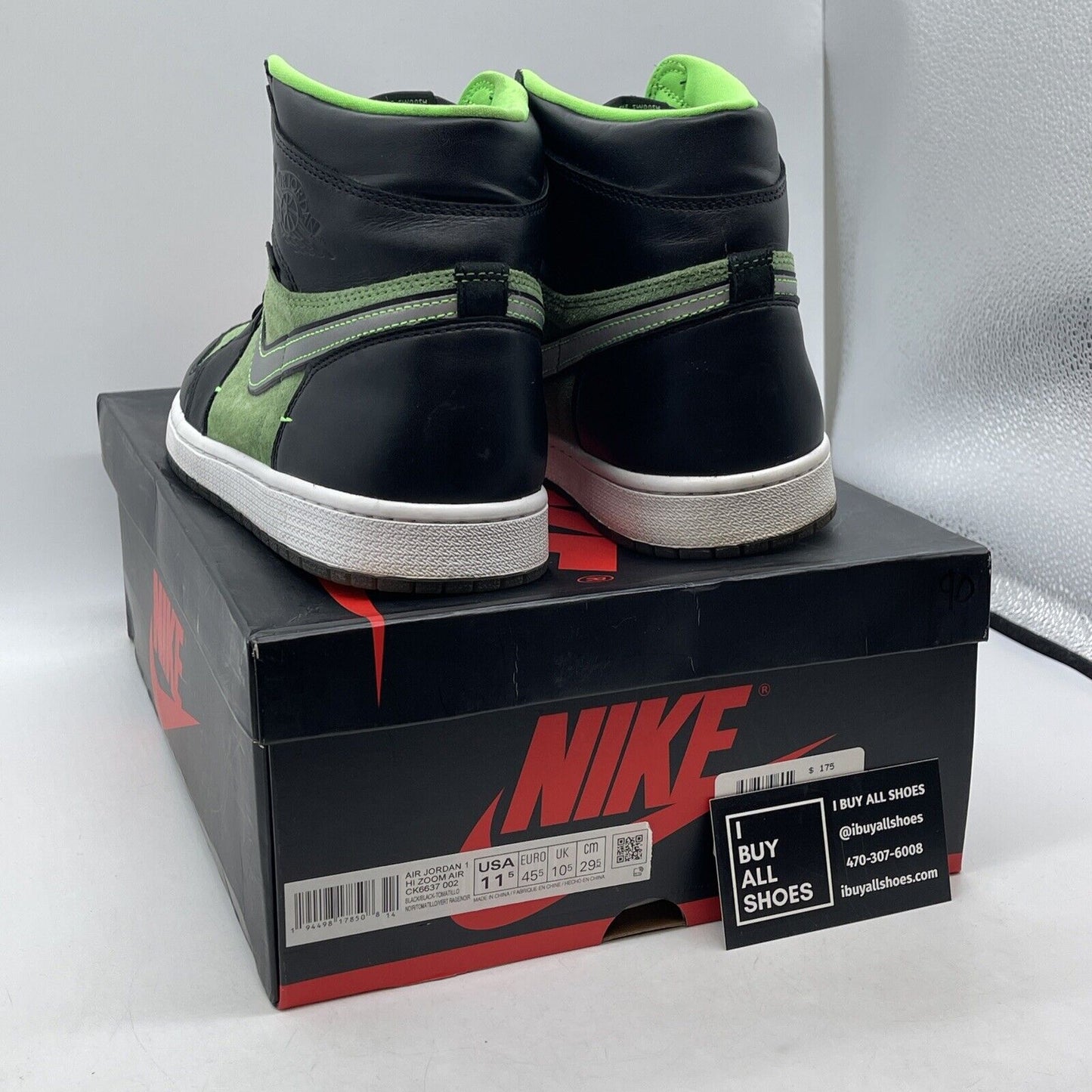 Size 11.5 - Air Jordan 1 Zoom High Zen Green Suede Black Grey (CK6637-002)