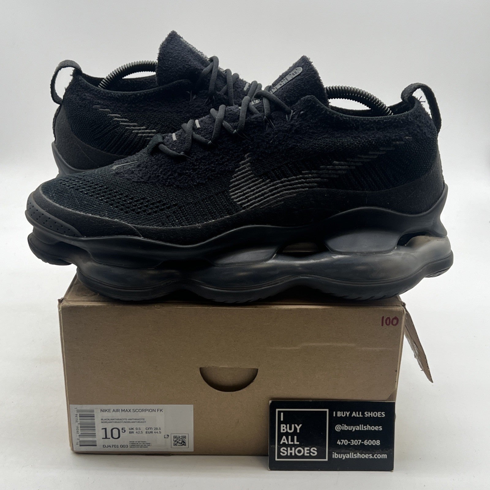 Size 10.5 - Nike Air Max Scorpion Flyknit Triple Black (DJ4701-003)
