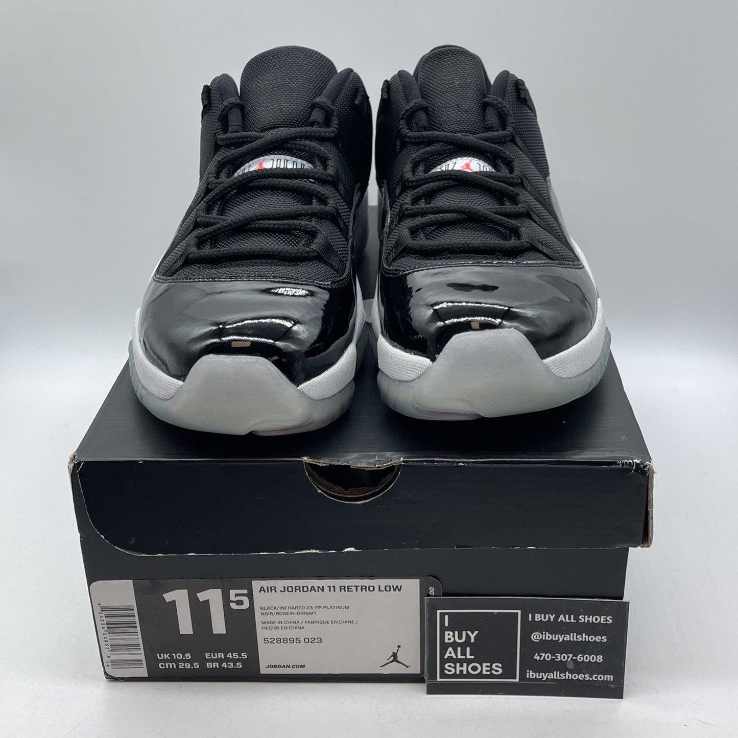 Size 11.5 - Air Jordan 11 Retro Low Infrared 23 Black Grey Leather (528895-023)
