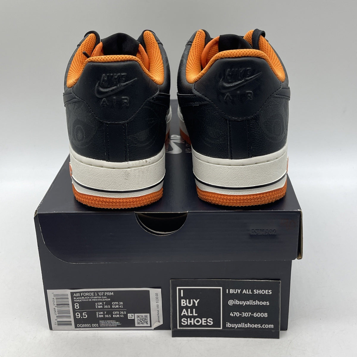 Size 8 - Air Force 1 ‘07 Halloween Black Orange White Leather (DC8891-001)