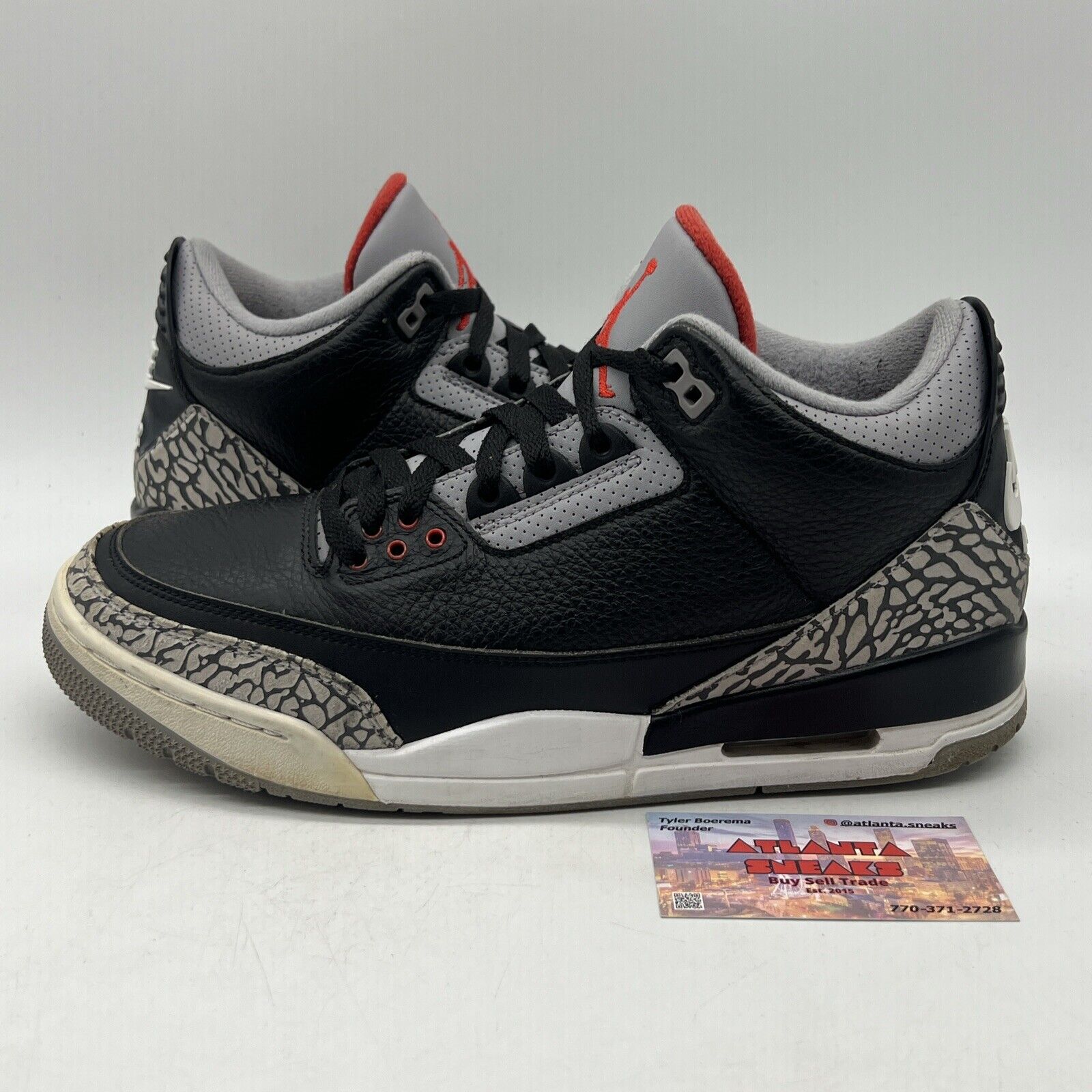 Size 10.5 - Jordan 3 Retro OG Mid Black Cement Grey Red Leather (854262-010)