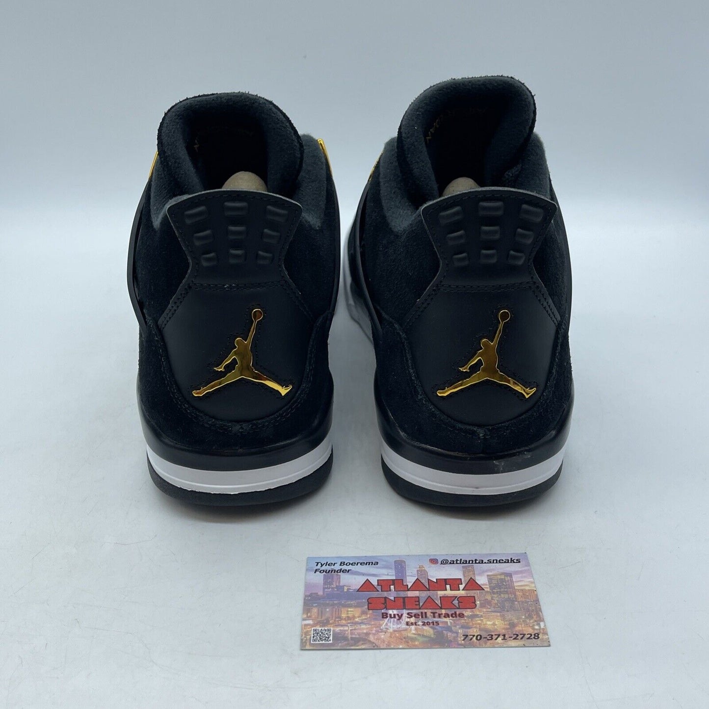 Size 10.5 - Jordan 4 Retro Royalty 2017 Black White Gold Suede (308497-032)