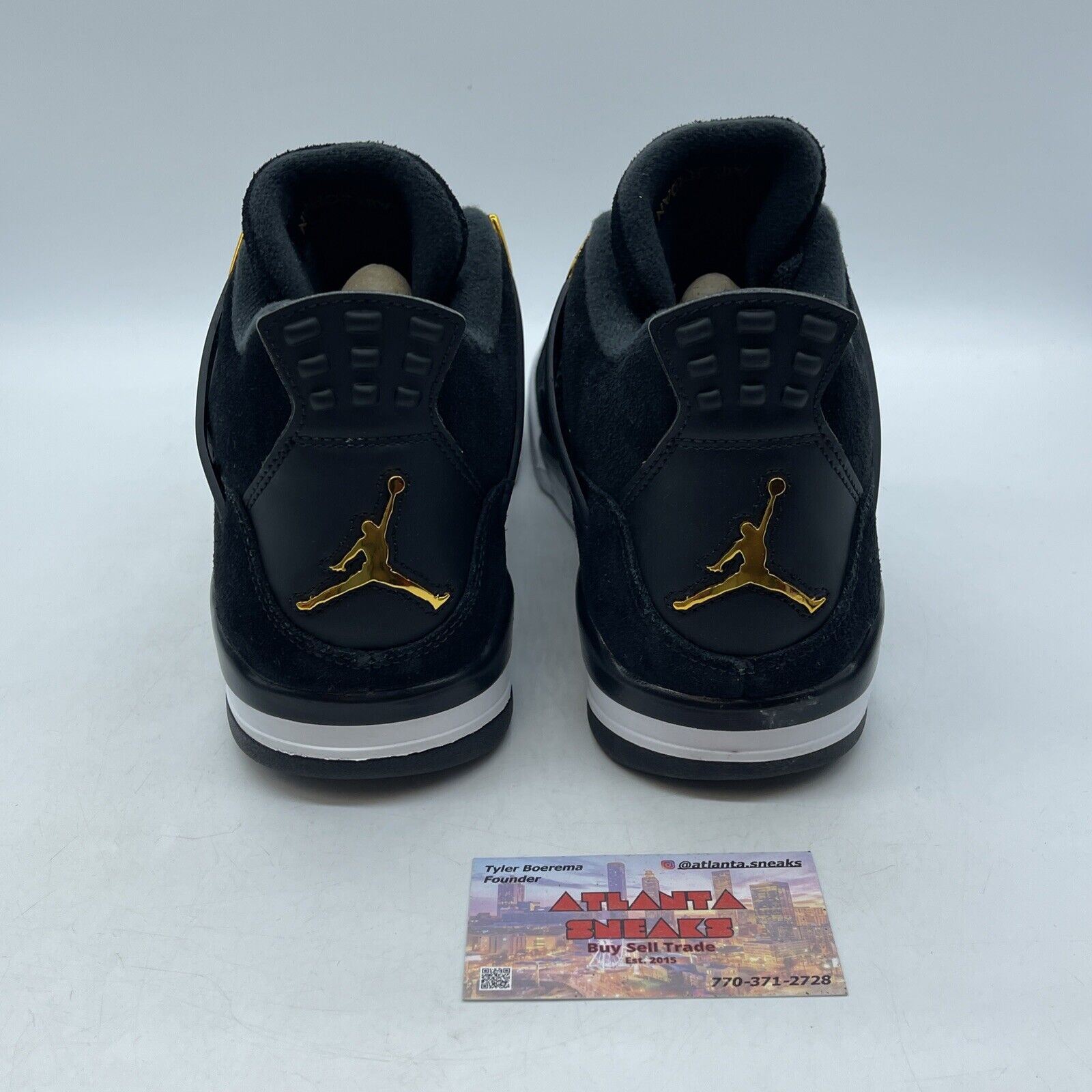 Size 10.5 - Jordan 4 Retro Royalty 2017 Black White Gold Suede (308497-032)