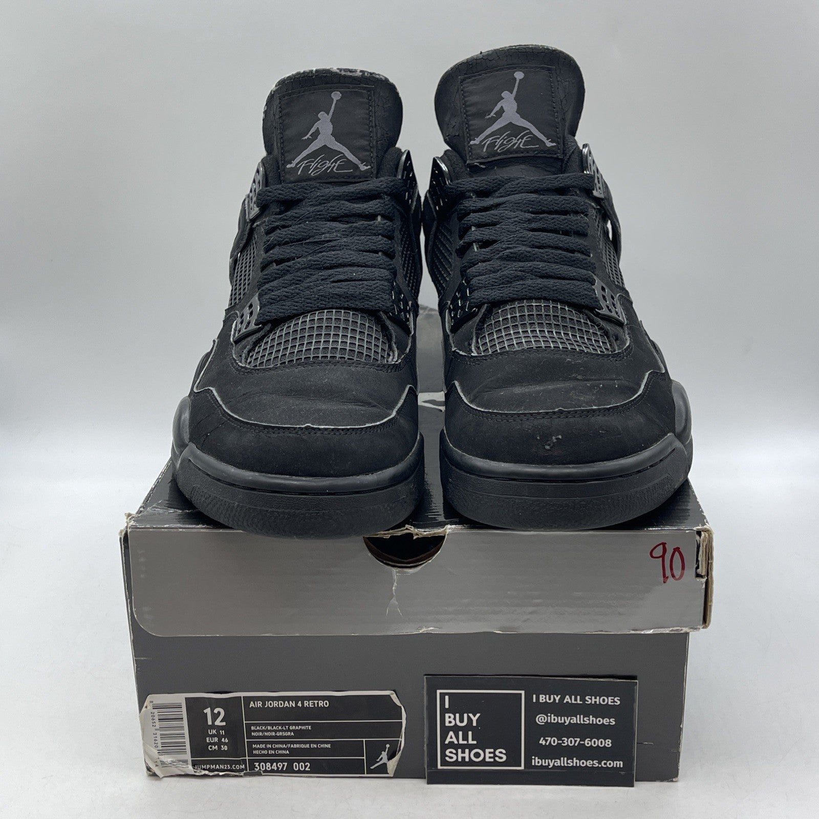 Size 12 - Air Jordan 4 Retro 2006 Black Cat (308497-002)