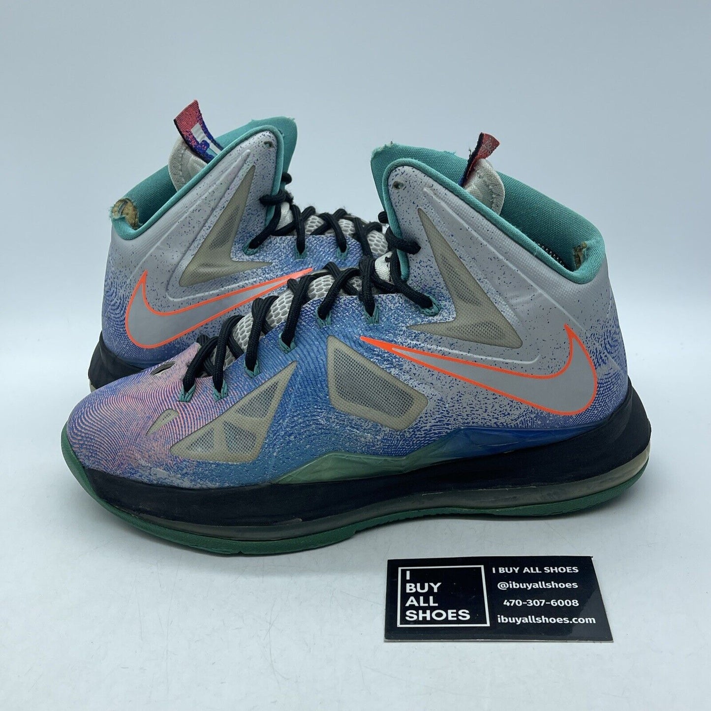 Size 8 - Nike LeBron 10 Pure Platinum Blue Purple Grey Leather (541100-008)